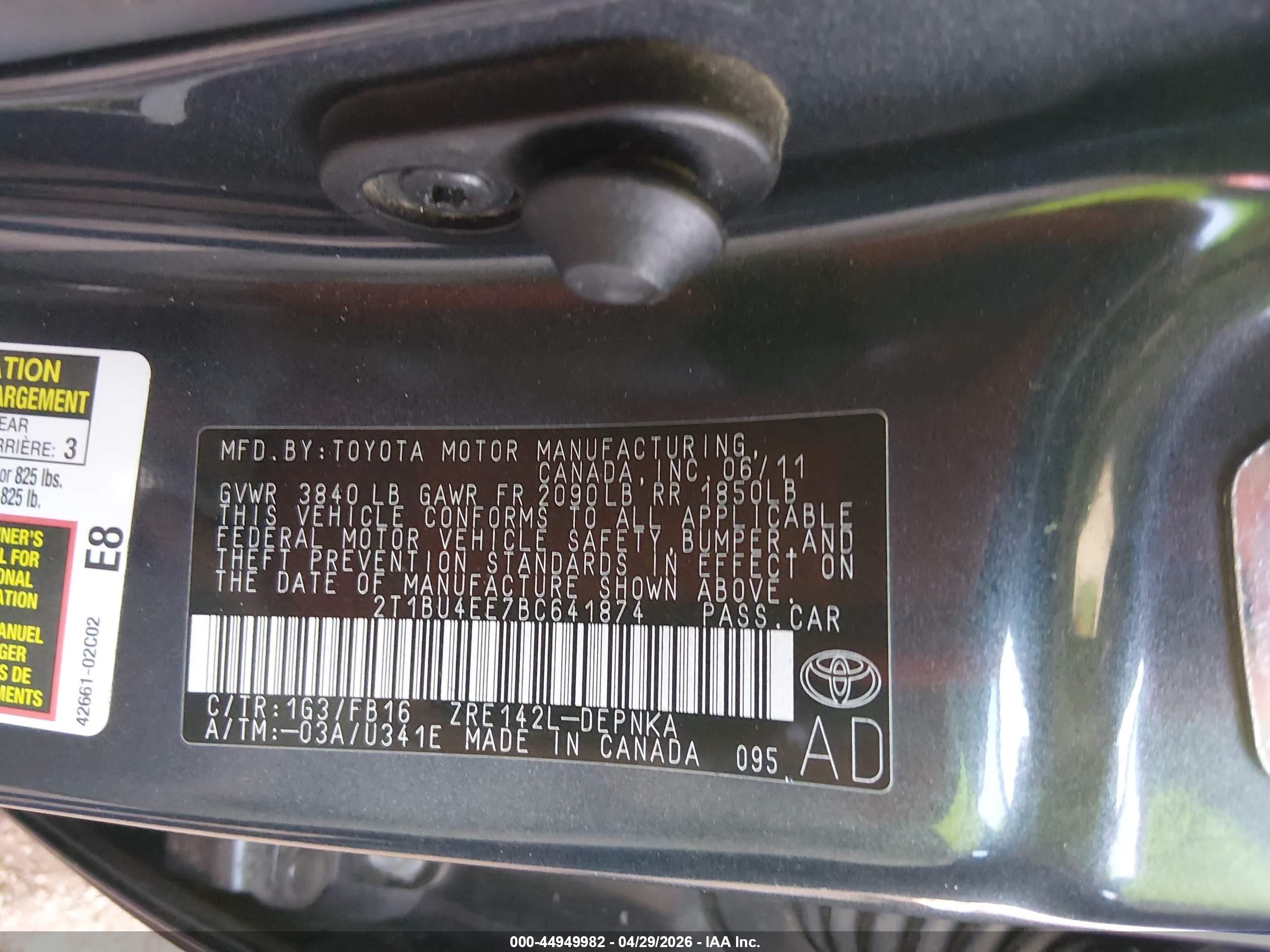 2011 Toyota Corolla Le Gray vin: 2T1BU4EE7BC641874