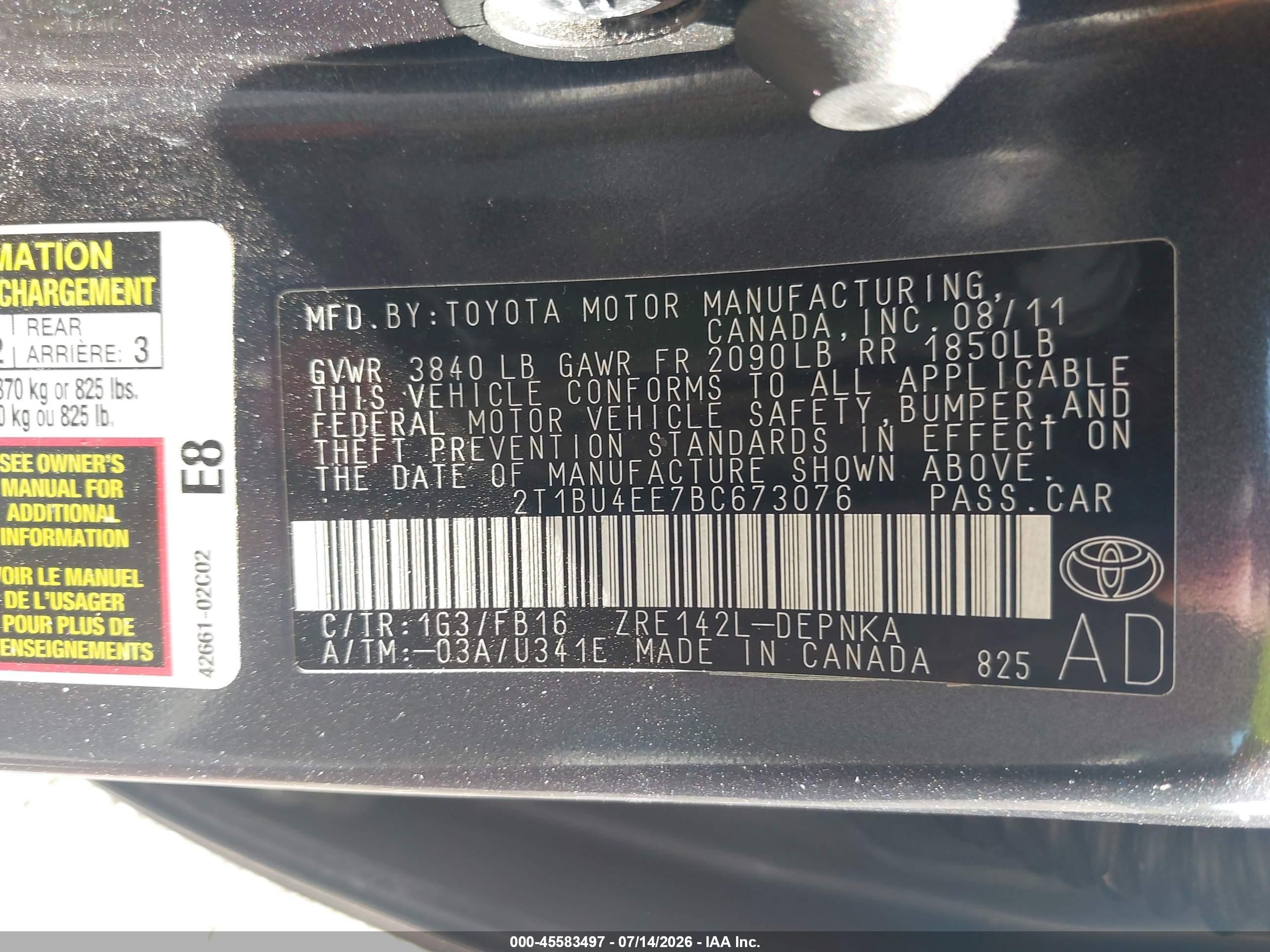 2011 Toyota Corolla Le Gray vin: 2T1BU4EE7BC673076