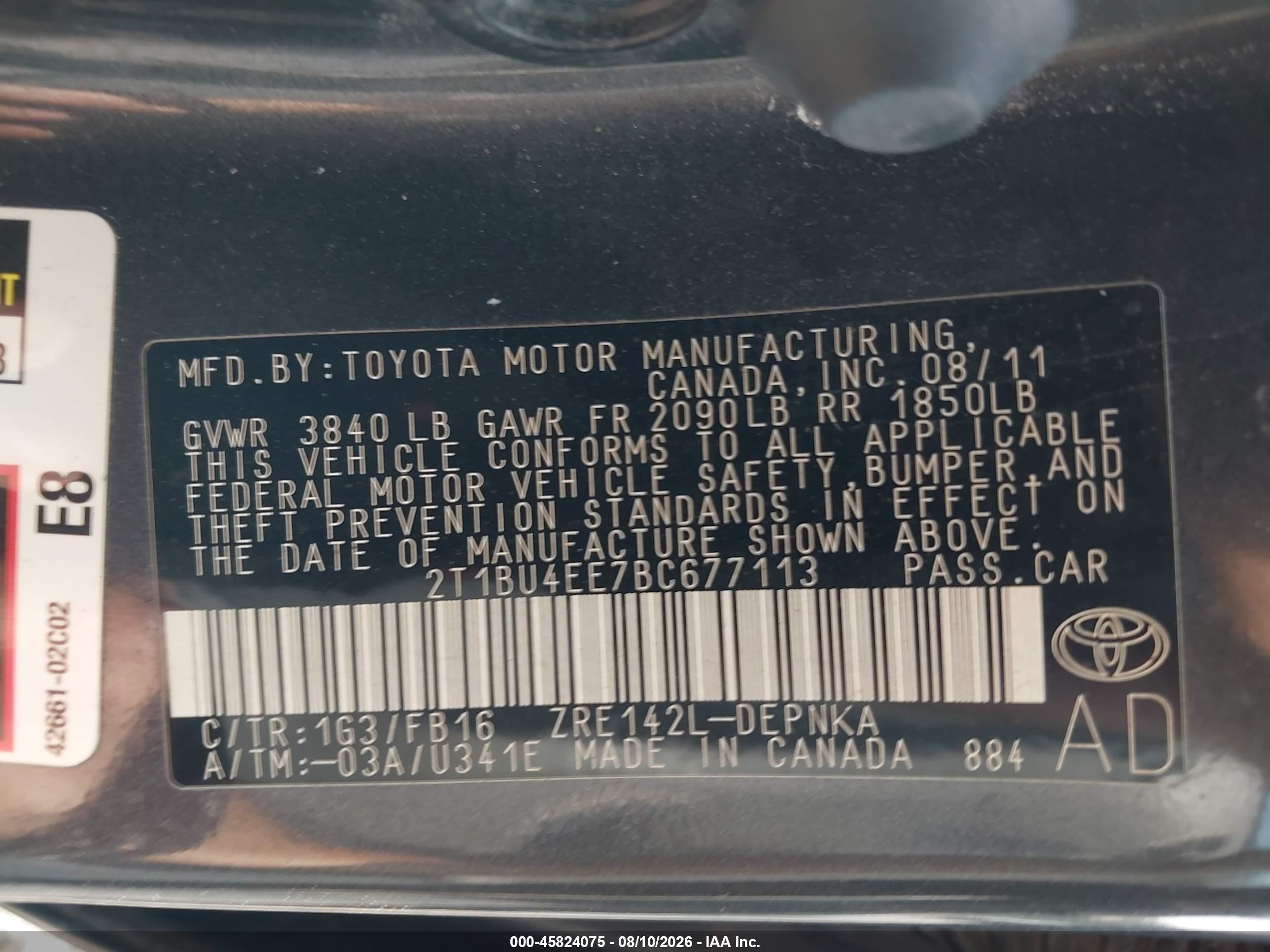 2011 Toyota Corolla Le Gray vin: 2T1BU4EE7BC677113