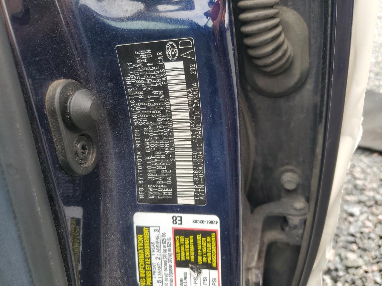 2011 Toyota Corolla Le Blue vin: 2T1BU4EE7BC707002