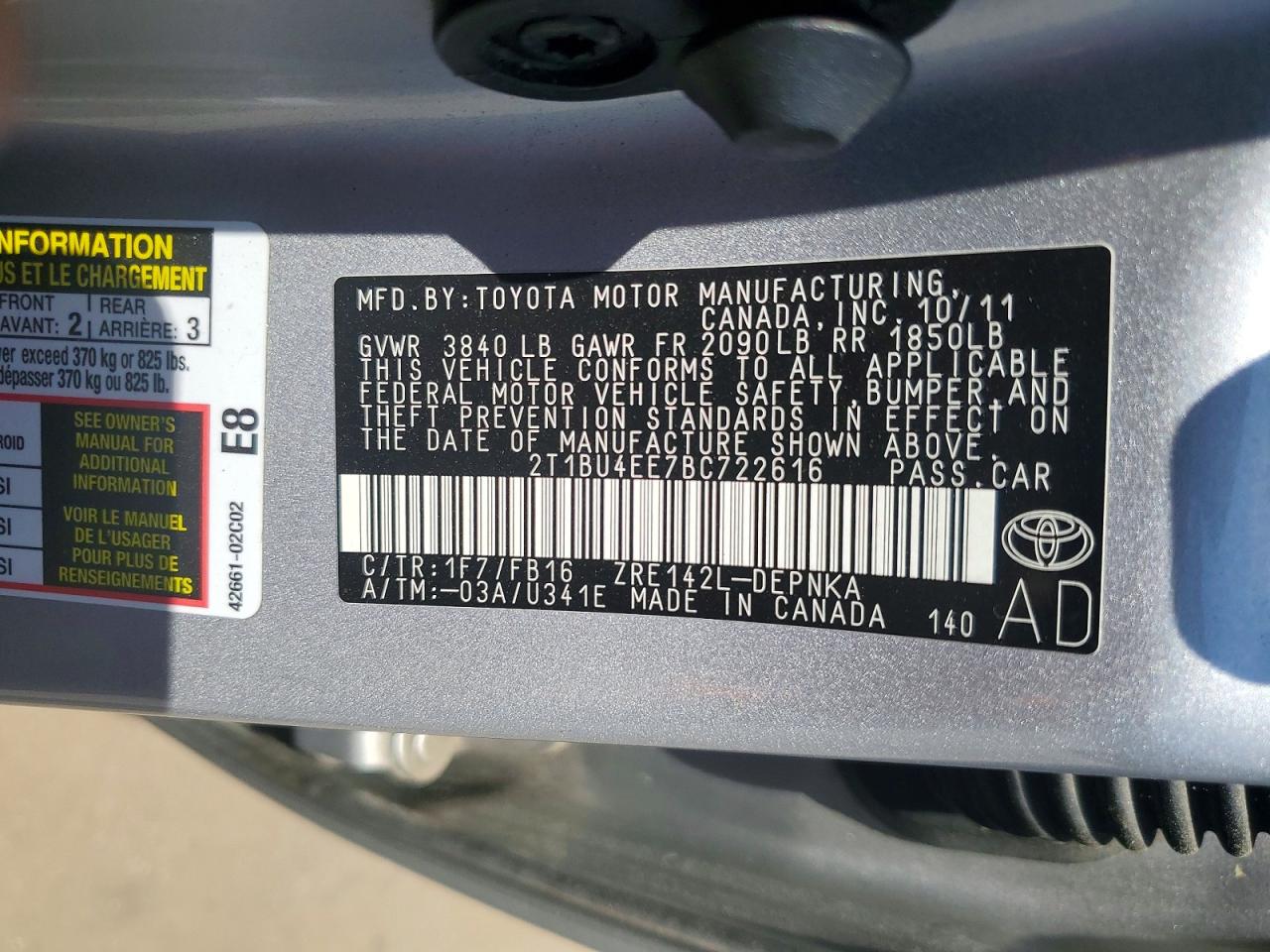 2011 Toyota Corolla Le Silver vin: 2T1BU4EE7BC722616