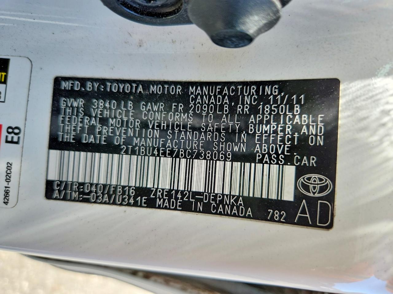 2011 Toyota Corolla Le White vin: 2T1BU4EE7BC738069