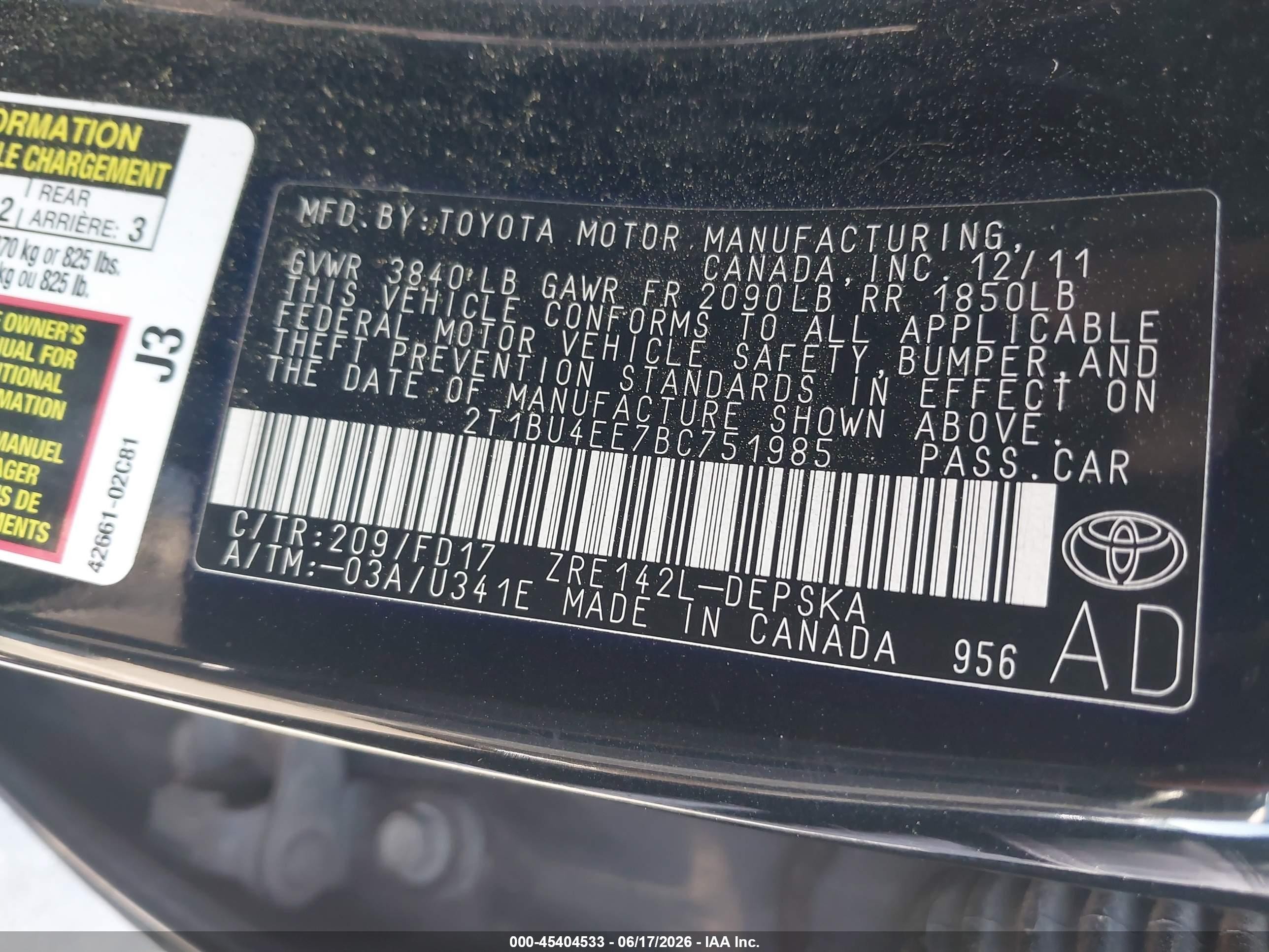 2011 Toyota Corolla S Черный vin: 2T1BU4EE7BC751985