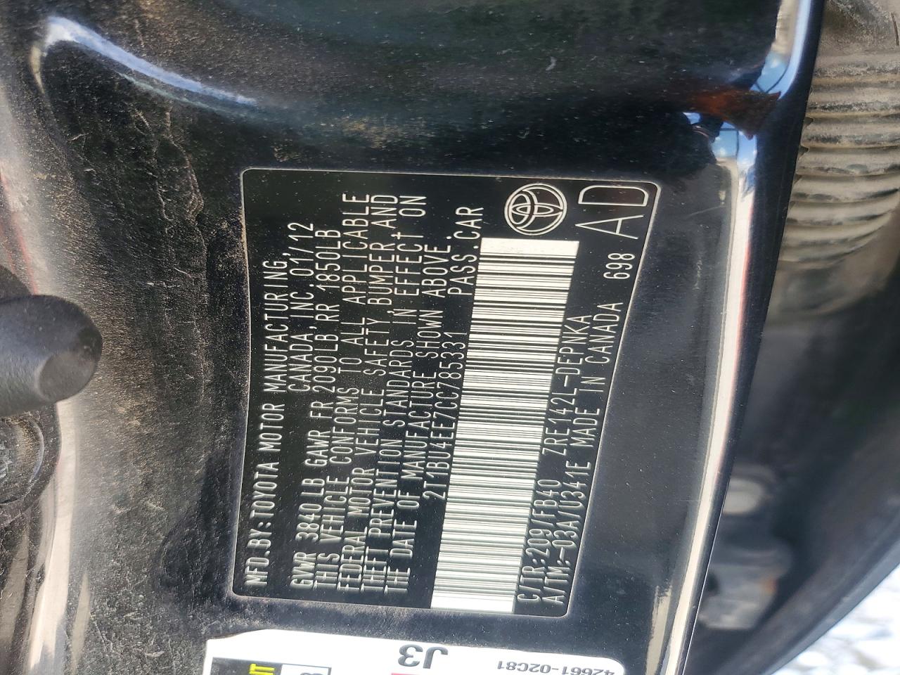 2012 Toyota Corolla Le Black vin: 2T1BU4EE7CC785331
