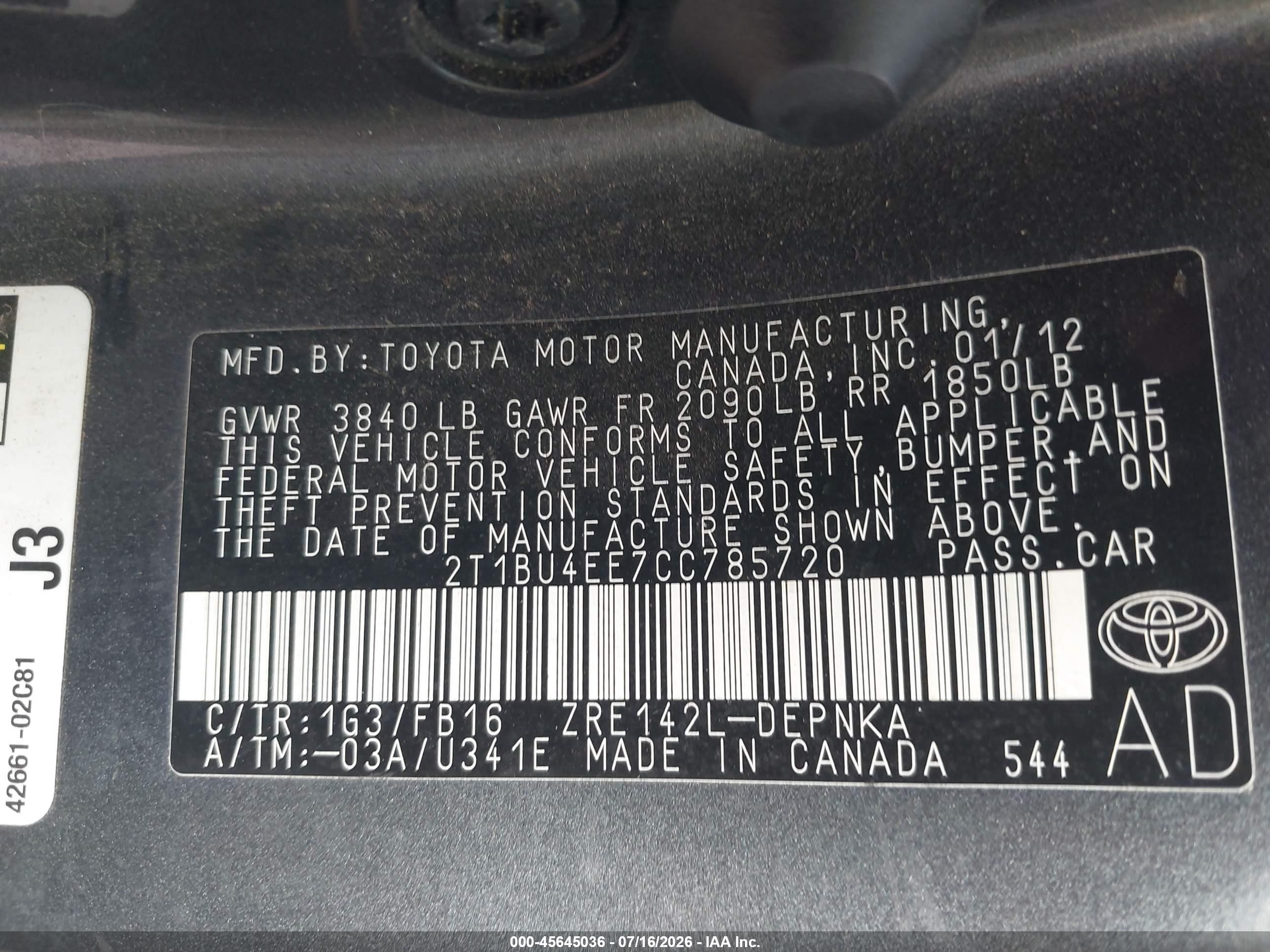 2012 Toyota Corolla Le Серый vin: 2T1BU4EE7CC785720