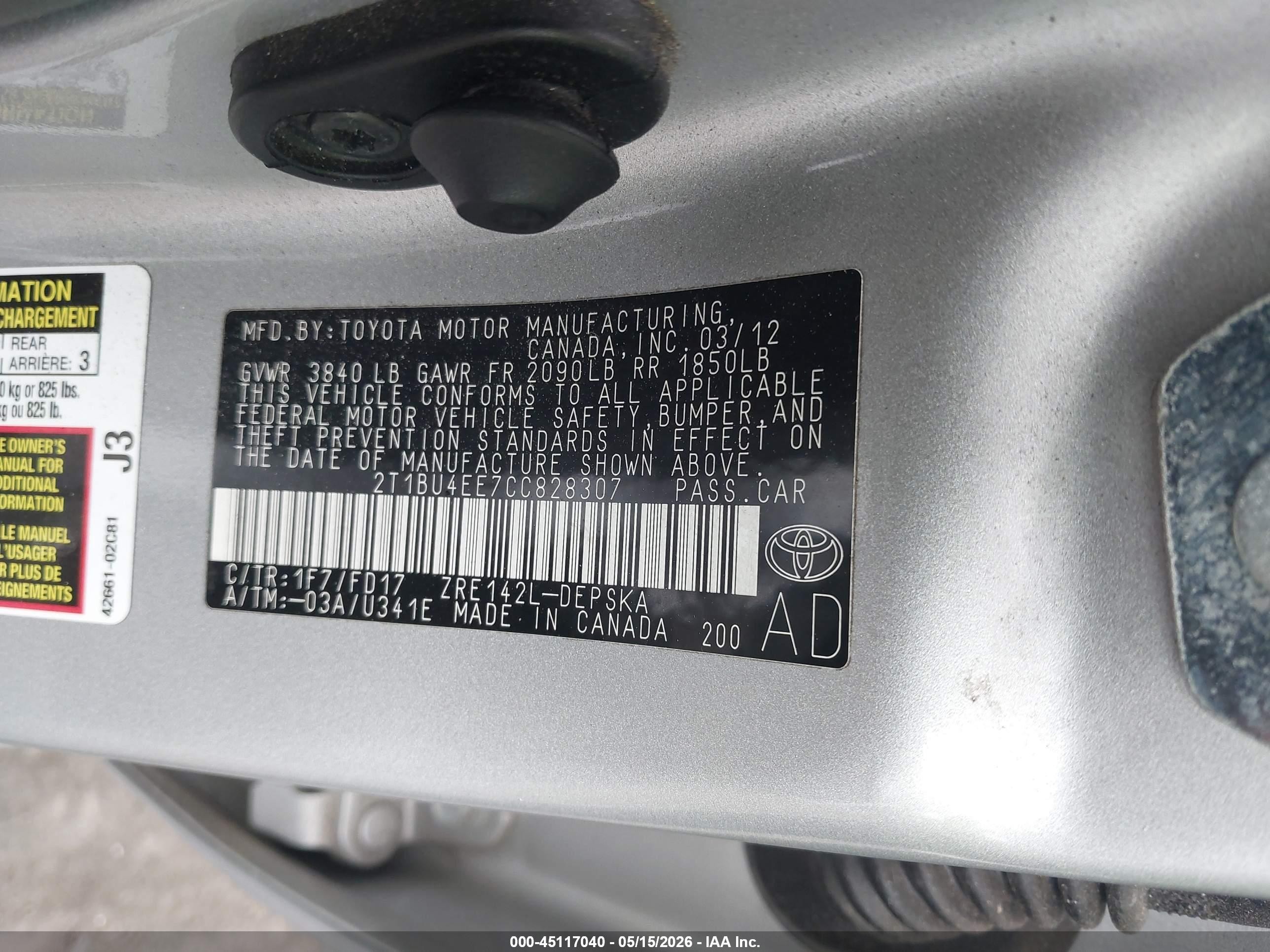 2012 Toyota Corolla S Silver vin: 2T1BU4EE7CC828307