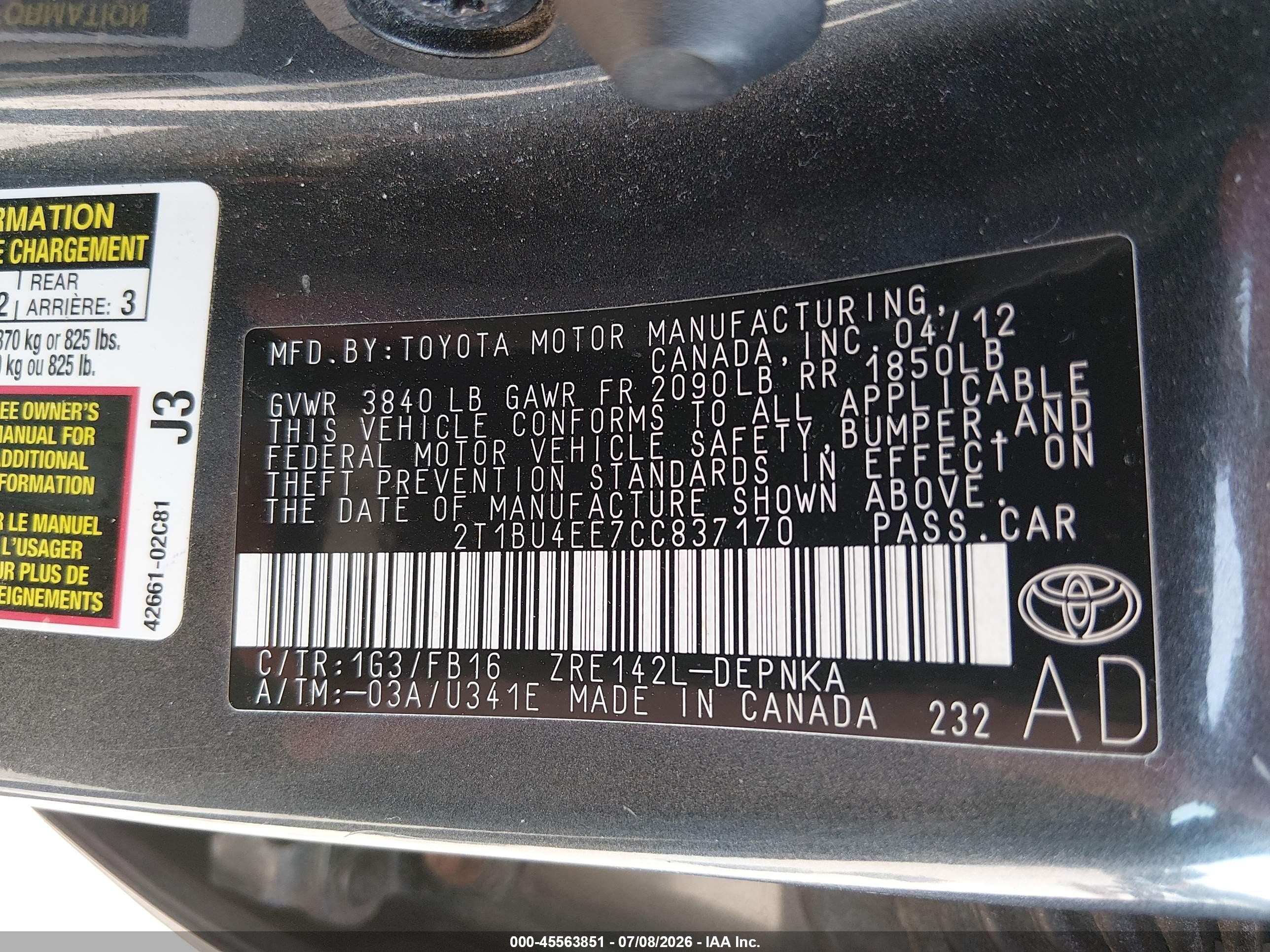 2012 Toyota Corolla Le Серый vin: 2T1BU4EE7CC837170