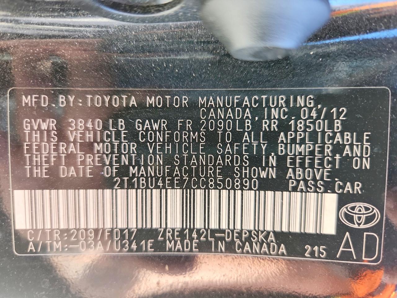 2012 Toyota Corolla S Black vin: 2T1BU4EE7CC850890