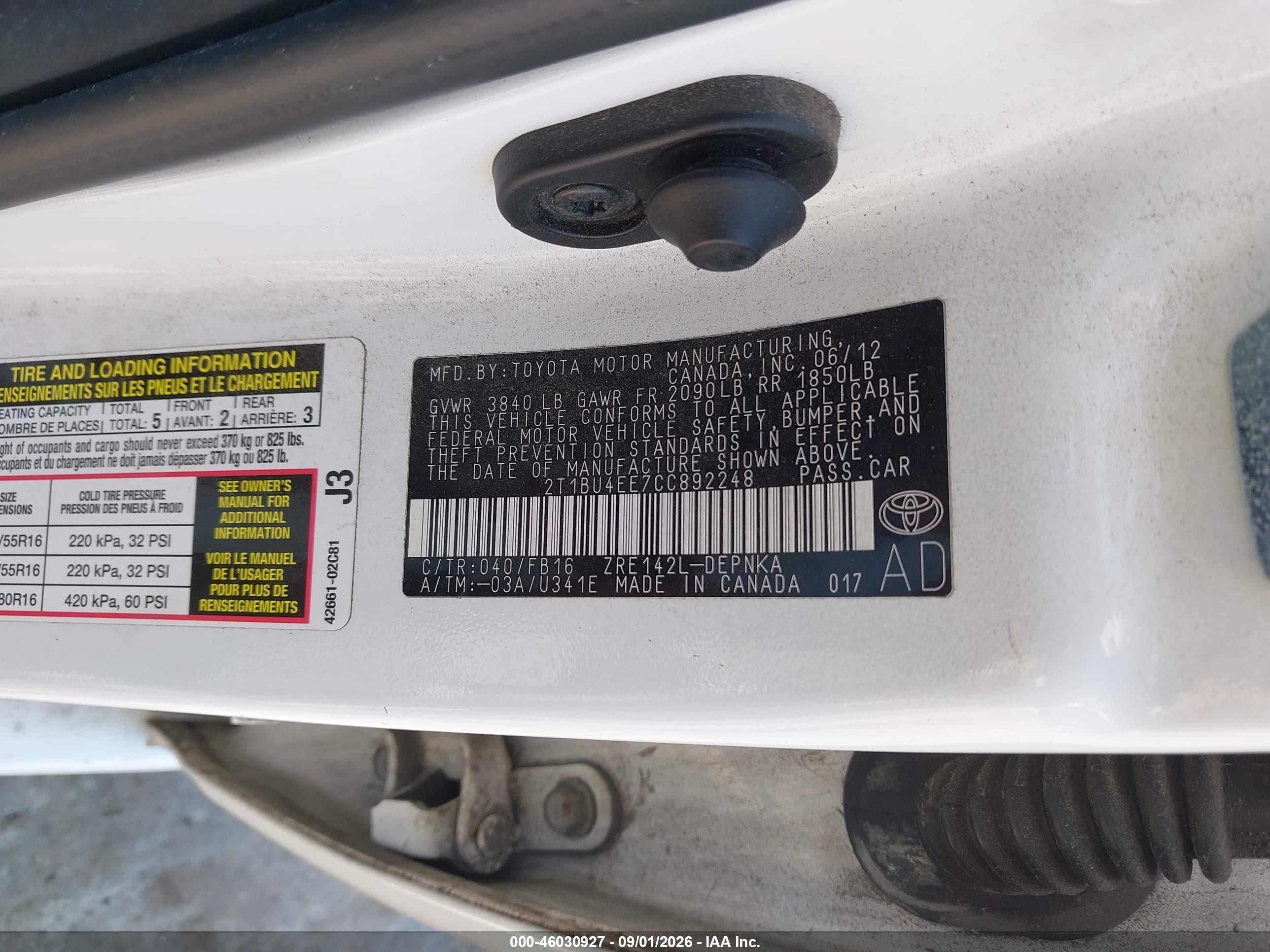2012 Toyota Corolla Le White vin: 2T1BU4EE7CC892248