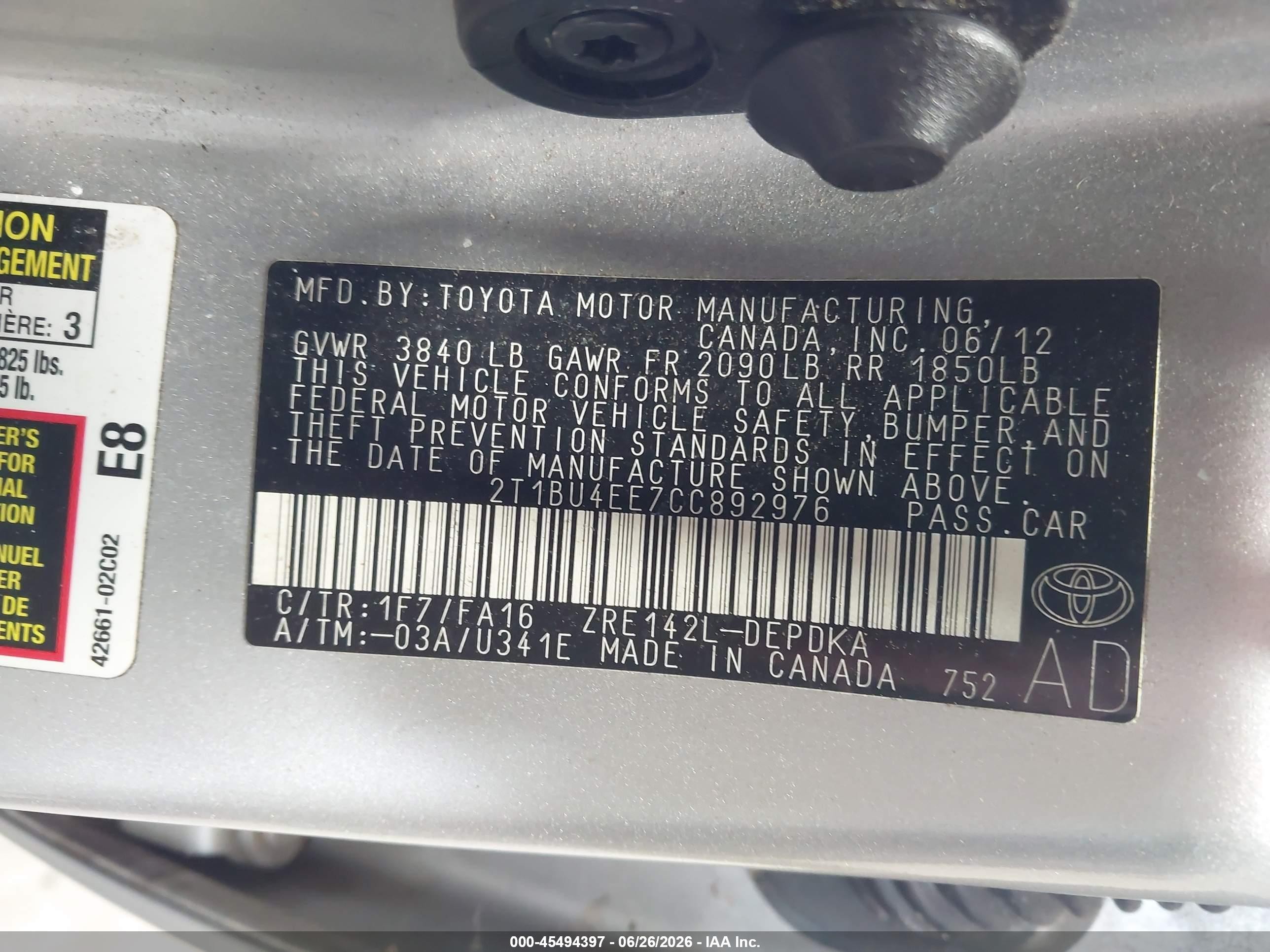 2012 Toyota Corolla L Silver vin: 2T1BU4EE7CC892976