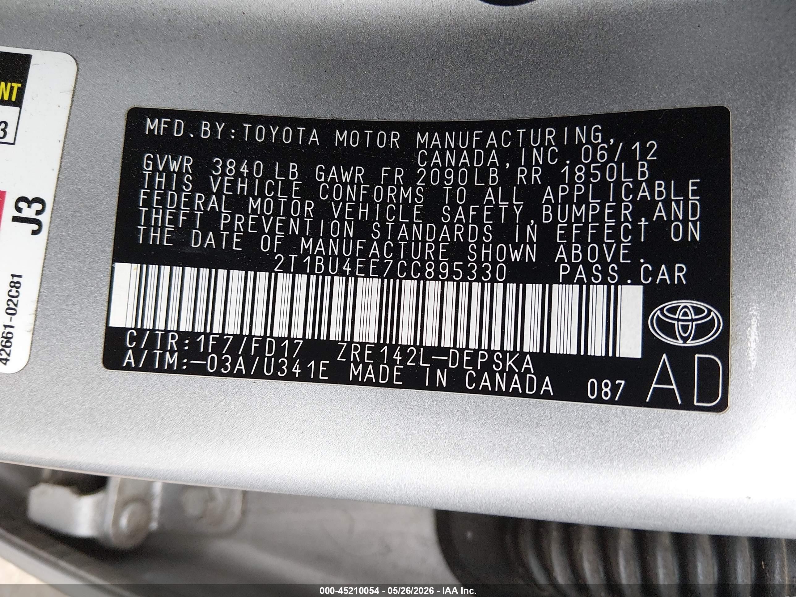 2012 Toyota Corolla S Silver vin: 2T1BU4EE7CC895330
