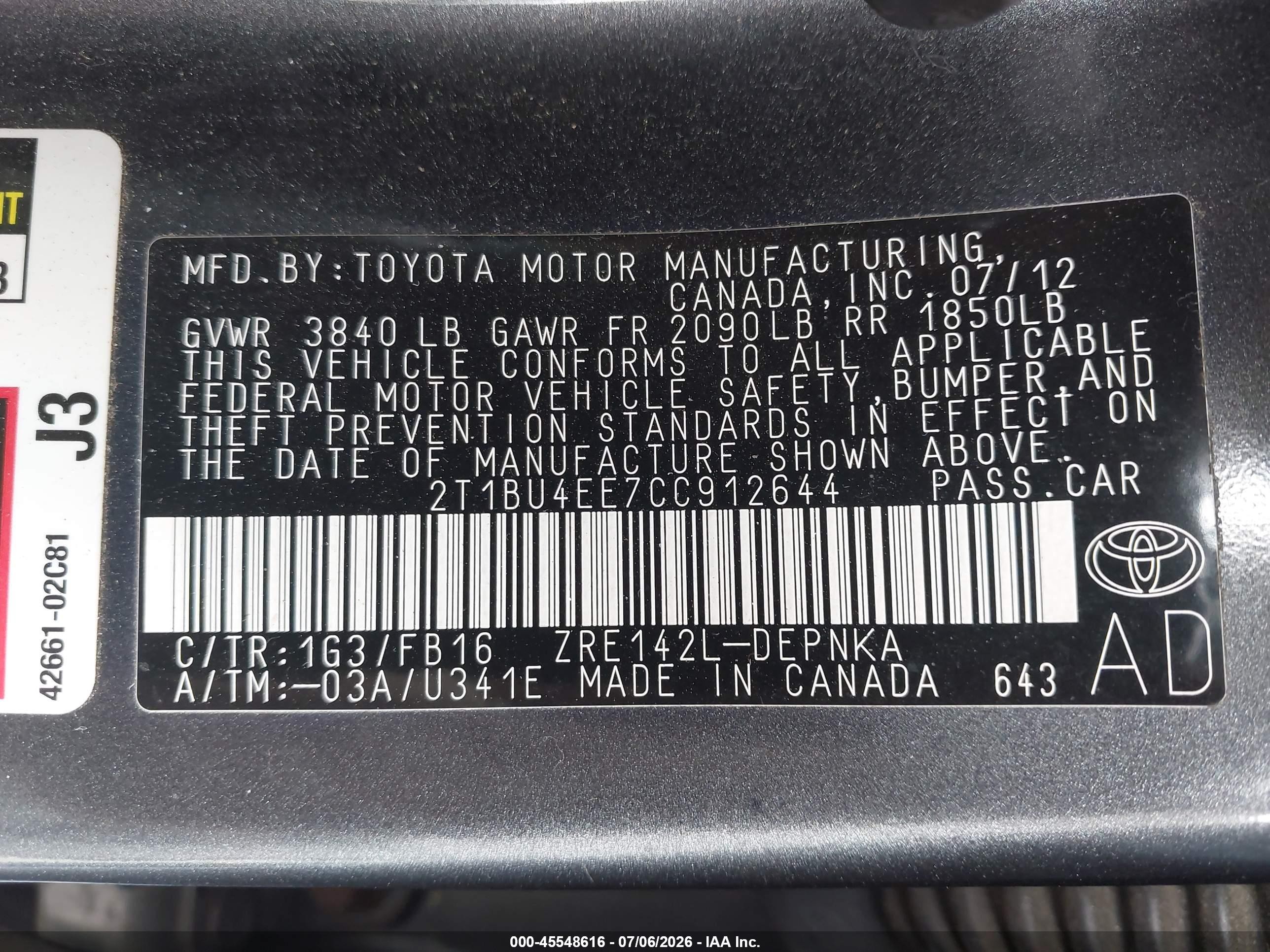 2012 Toyota Corolla Le Gray vin: 2T1BU4EE7CC912644