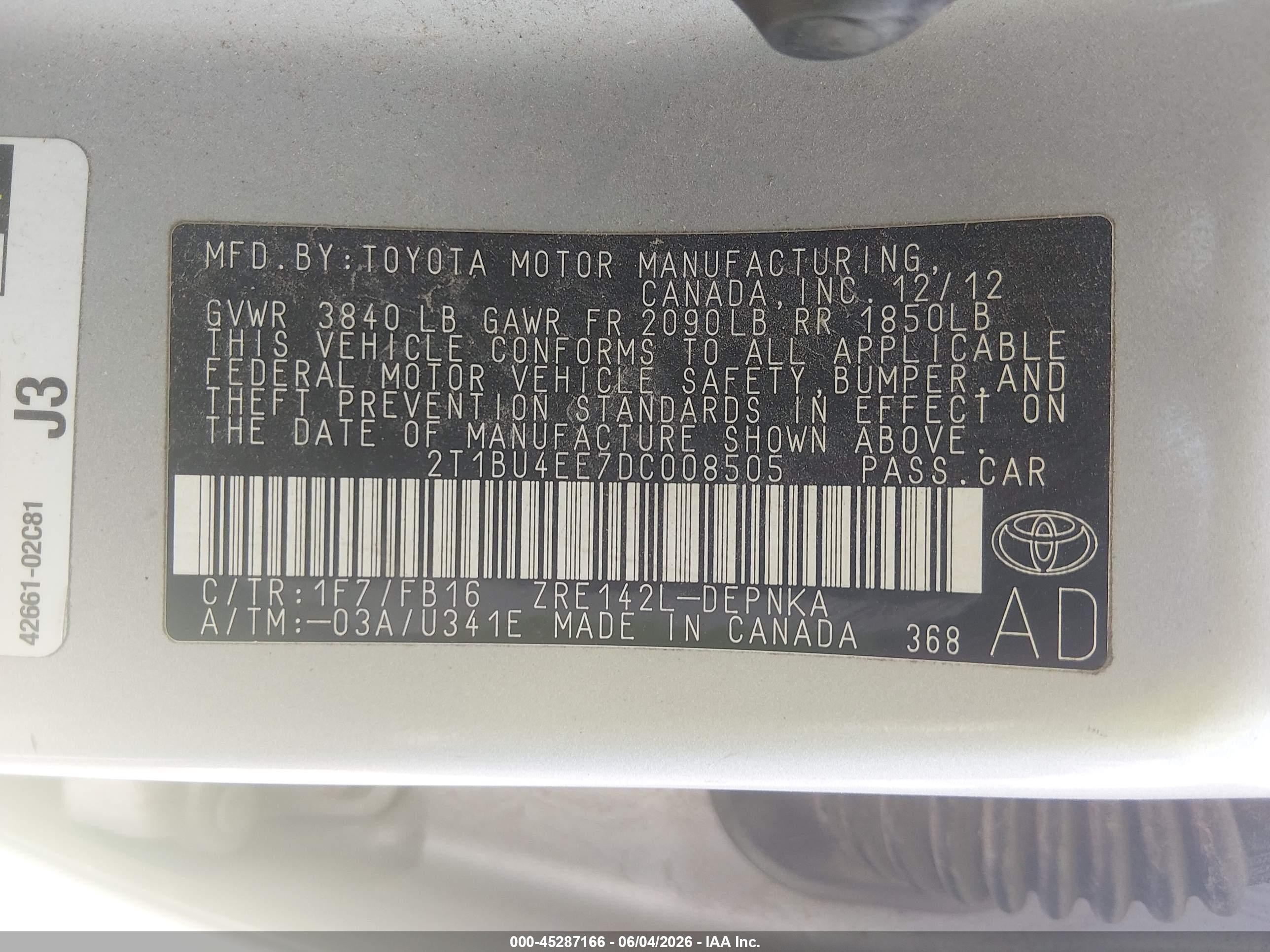 2013 Toyota Corolla Le Gray vin: 2T1BU4EE7DC008505