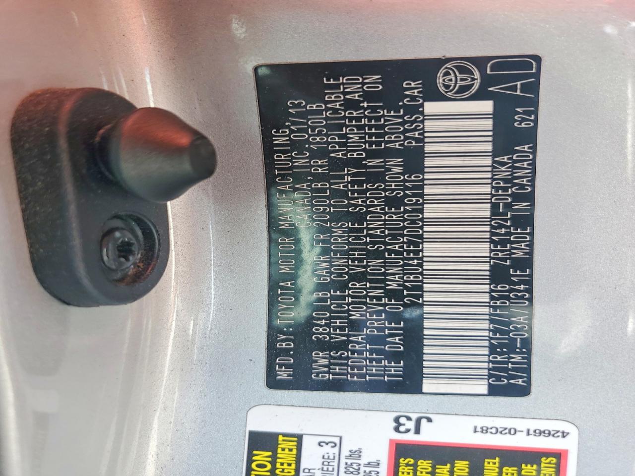 2013 Toyota Corolla Le Silver vin: 2T1BU4EE7DC019116