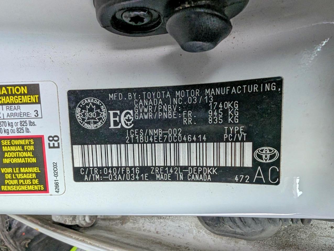 2013 Toyota Corolla L Белый vin: 2T1BU4EE7DC046414