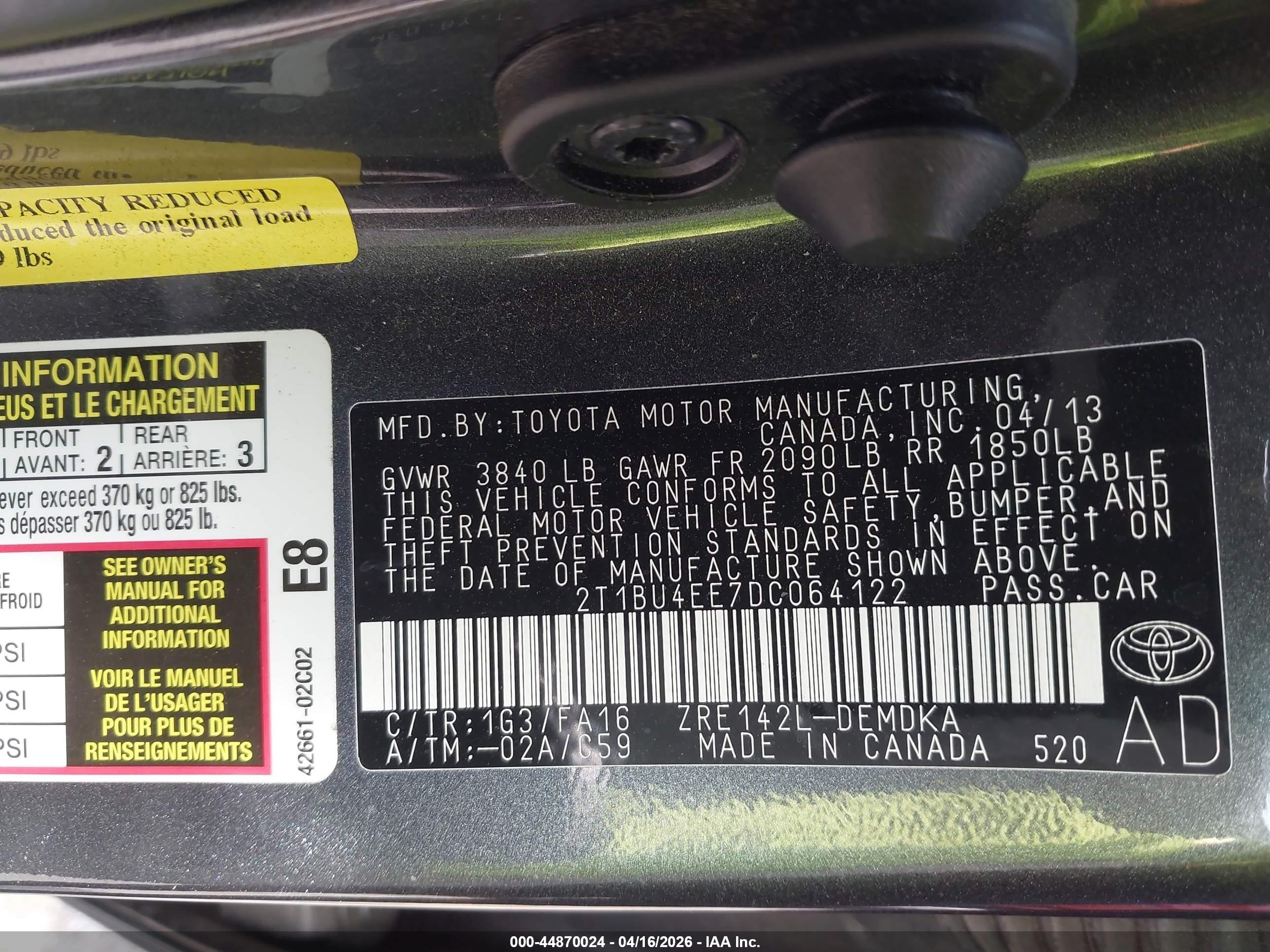 2013 Toyota Corolla L Gray vin: 2T1BU4EE7DC064122
