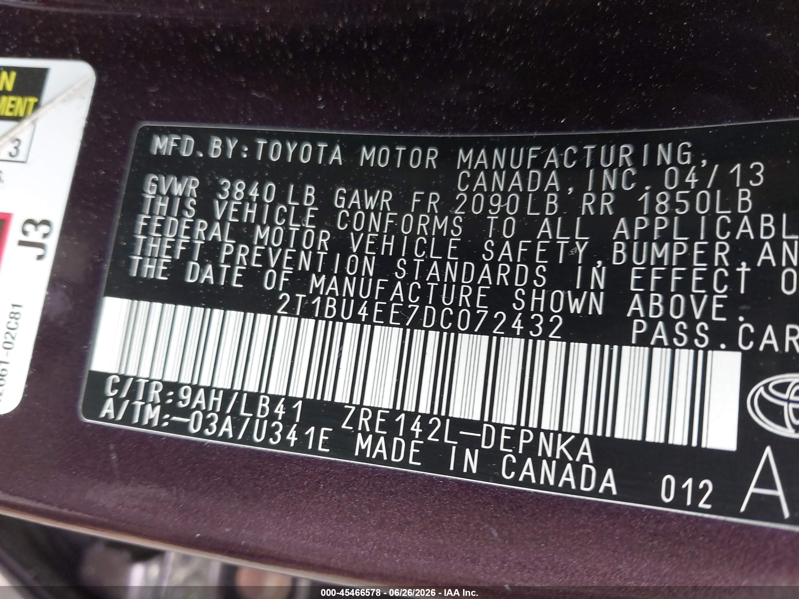 2013 Toyota Corolla Le Special Edition Purple vin: 2T1BU4EE7DC072432