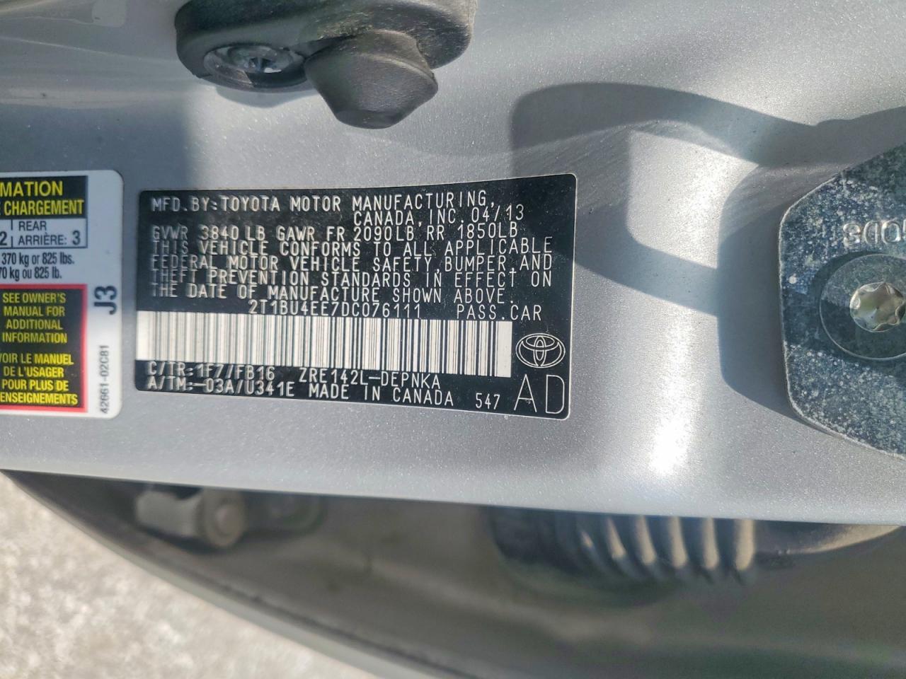 2013 Toyota Corolla Le Silver vin: 2T1BU4EE7DC076111