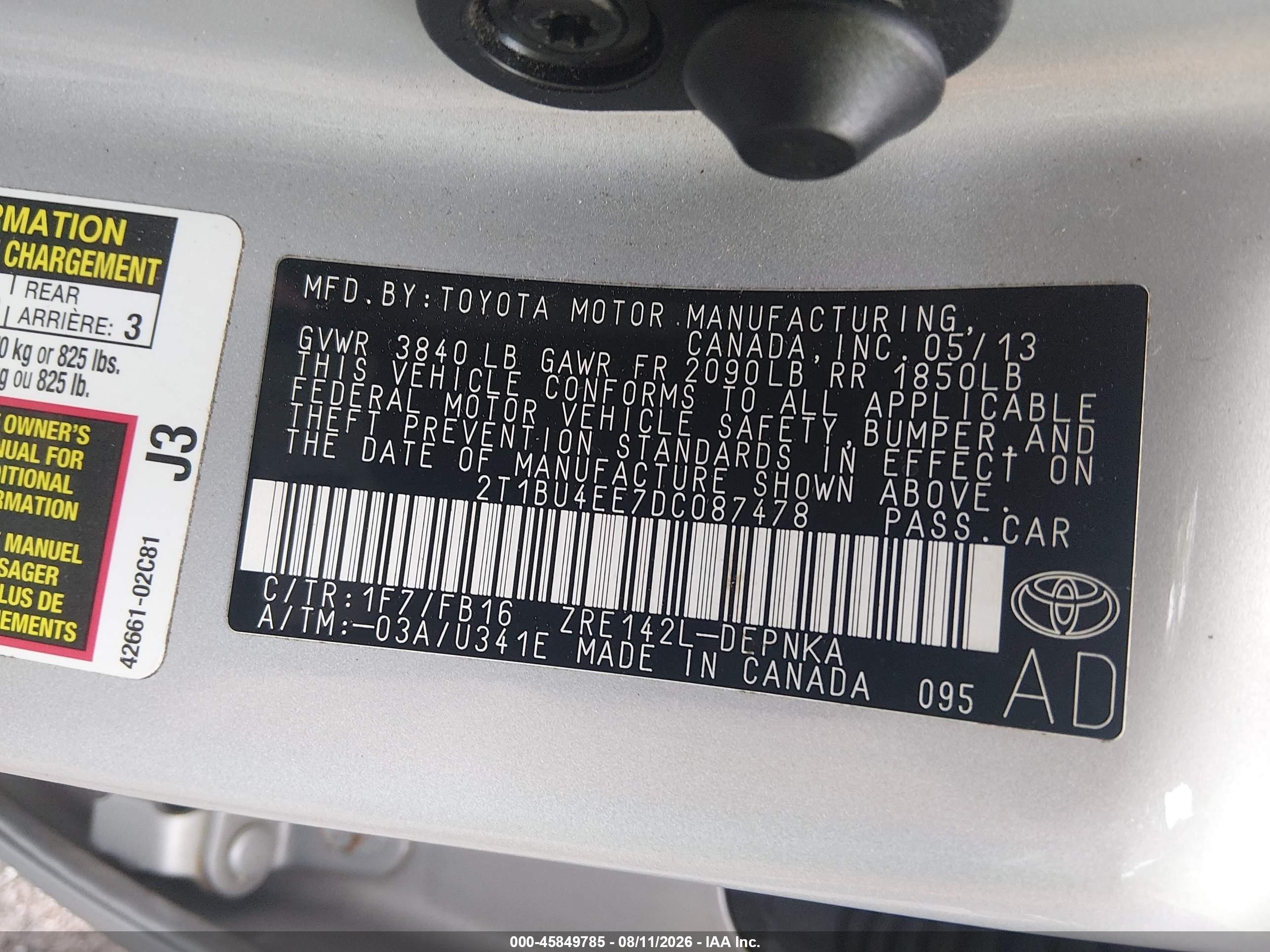 2013 Toyota Corolla Le Gray vin: 2T1BU4EE7DC087478