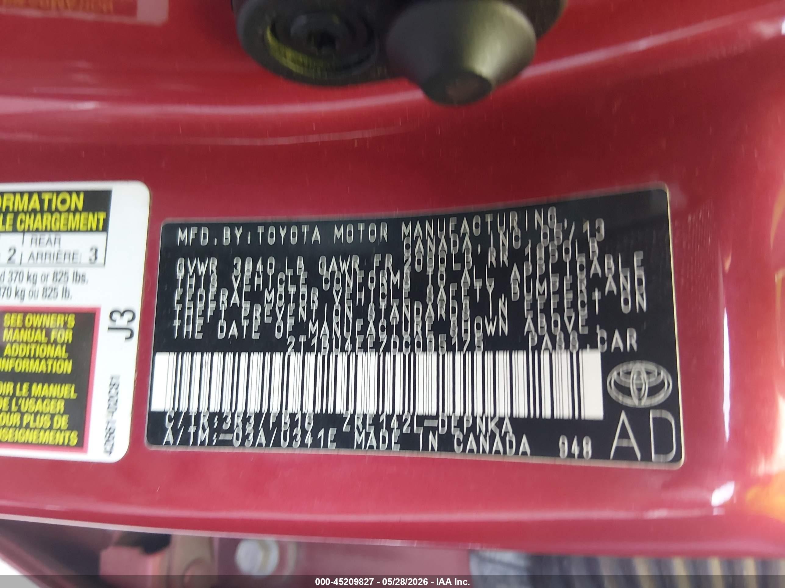 2013 Toyota Corolla Le Red vin: 2T1BU4EE7DC095175