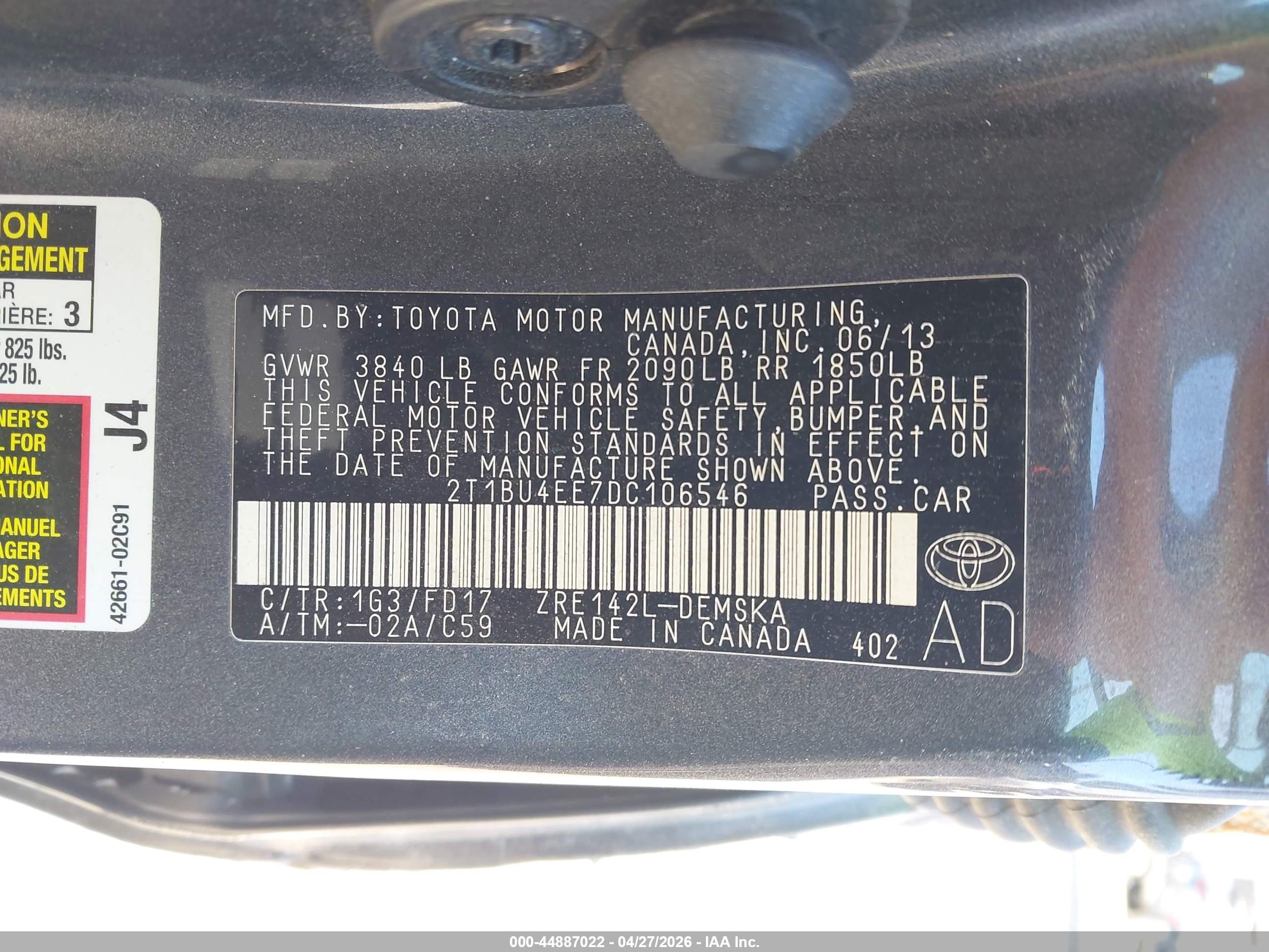 2013 Toyota Corolla S Gray vin: 2T1BU4EE7DC106546