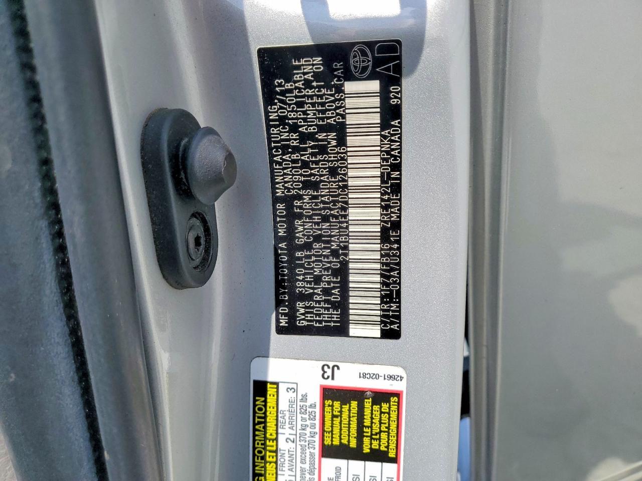 2013 Toyota Corolla Le Silver vin: 2T1BU4EE7DC126036