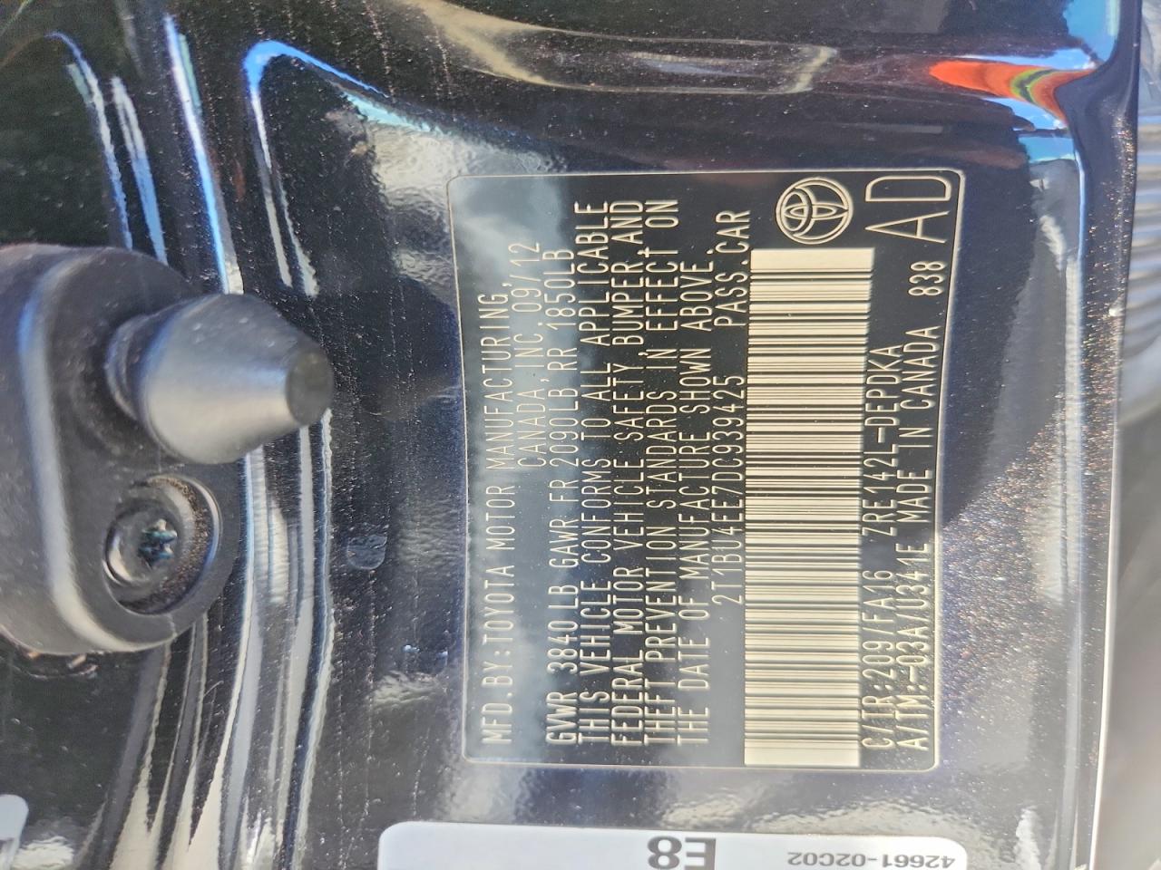 2013 Toyota Corolla Black vin: 2T1BU4EE7DC939425