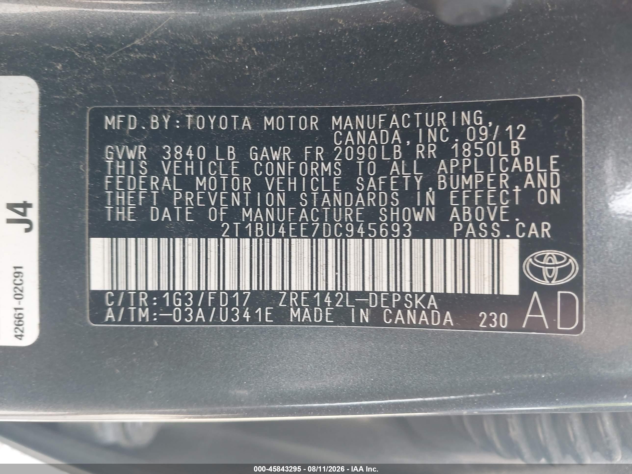 2013 Toyota Corolla S Gray vin: 2T1BU4EE7DC945693