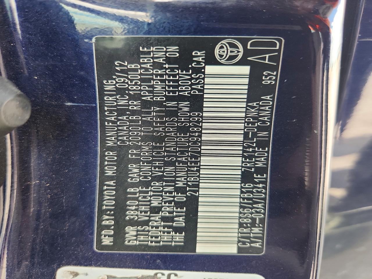 2013 Toyota Corolla Le Blue vin: 2T1BU4EE7DC948299