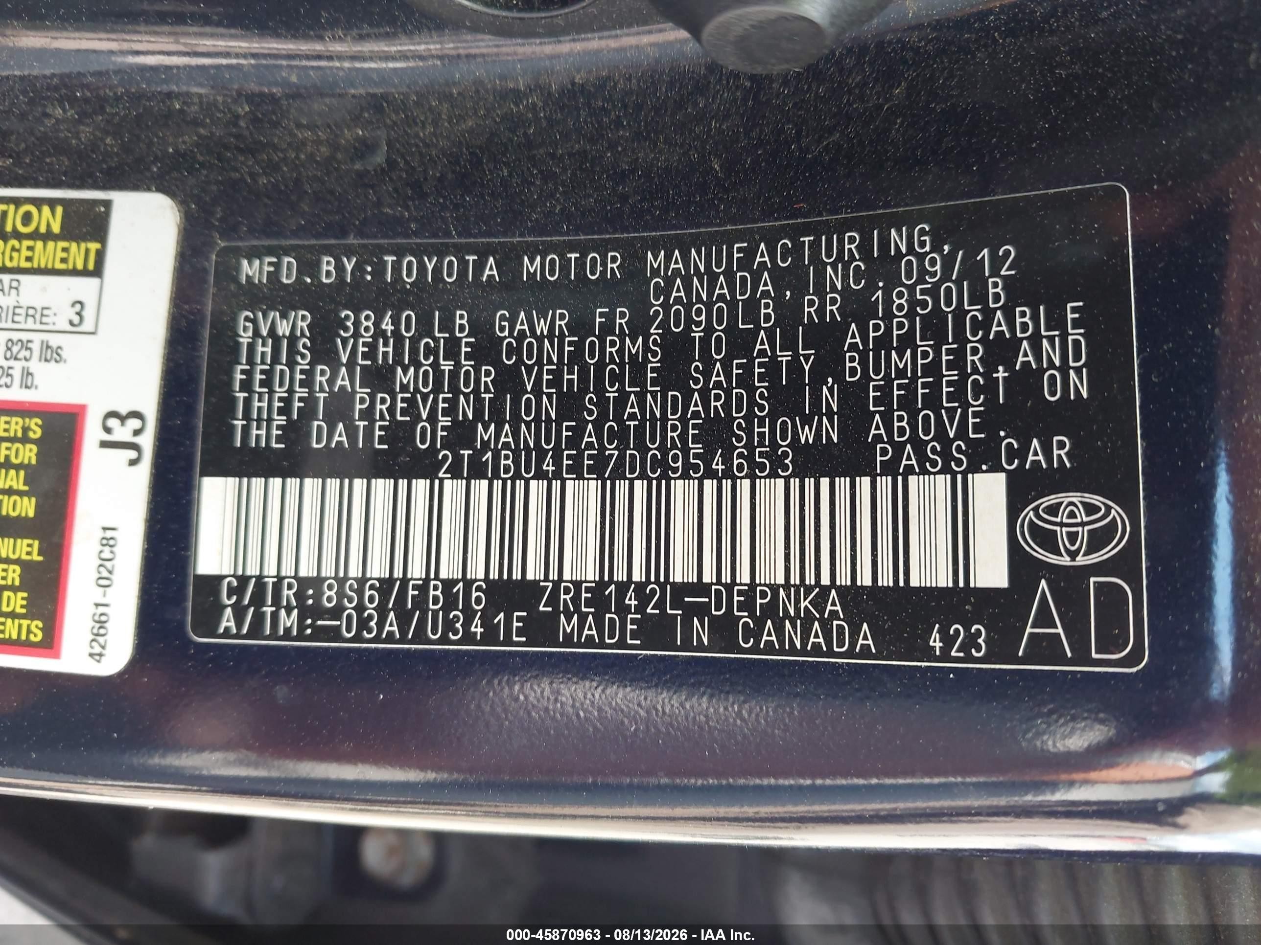 2013 Toyota Corolla Le Blue vin: 2T1BU4EE7DC954653