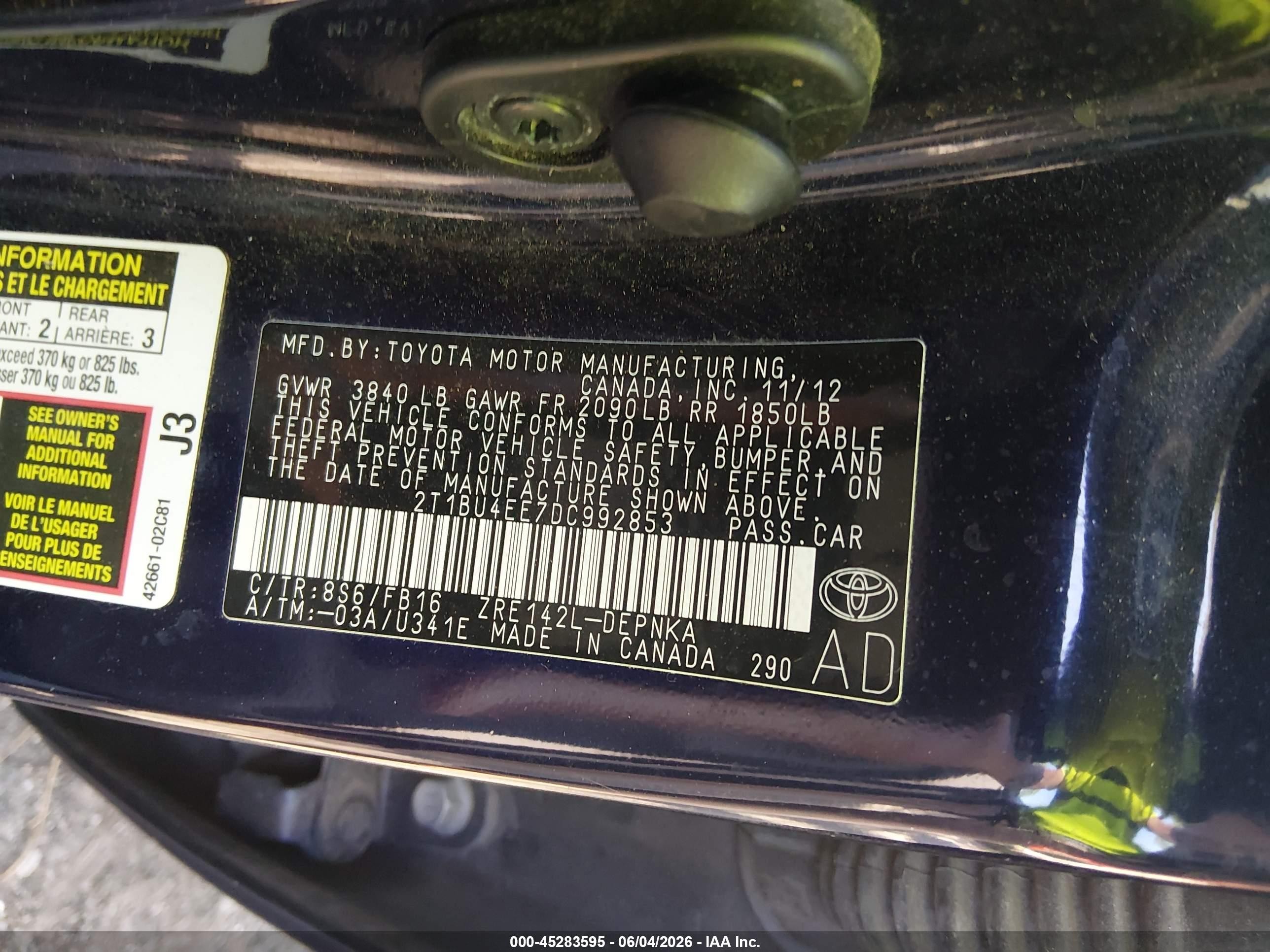 2013 Toyota Corolla Le Dark Blue vin: 2T1BU4EE7DC992853