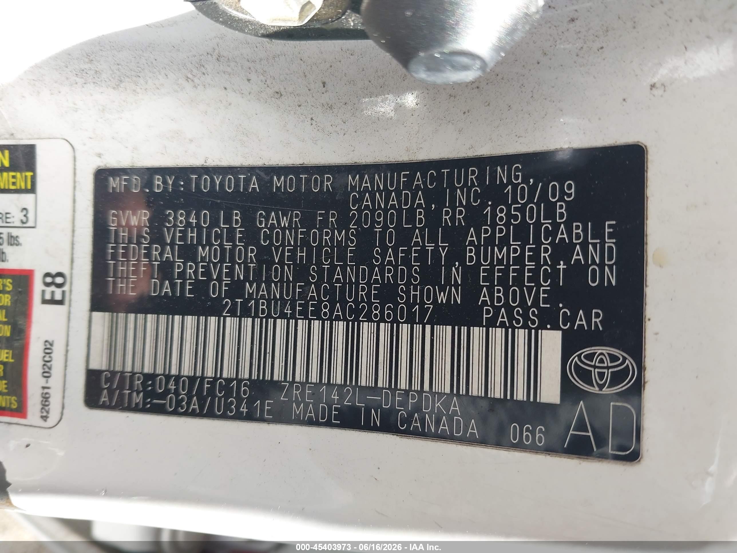 2010 Toyota Corolla Le White vin: 2T1BU4EE8AC286017
