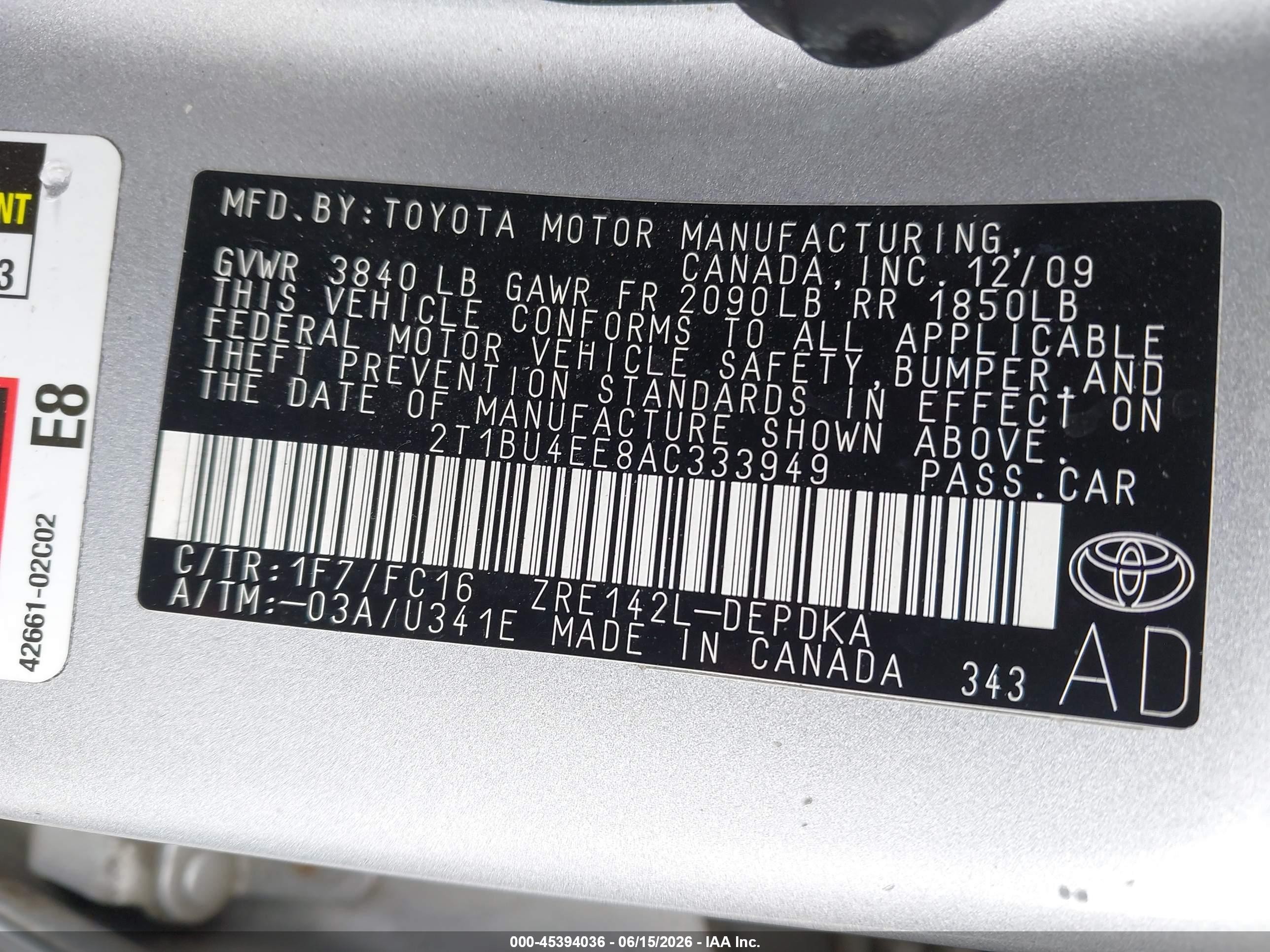 2010 Toyota Corolla Le Silver vin: 2T1BU4EE8AC333949
