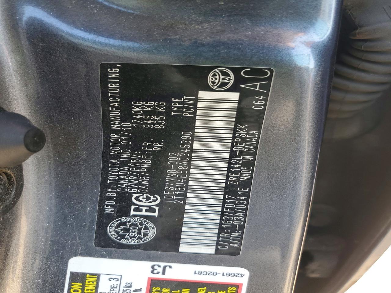 2010 Toyota Corolla Base Gray vin: 2T1BU4EE8AC345390