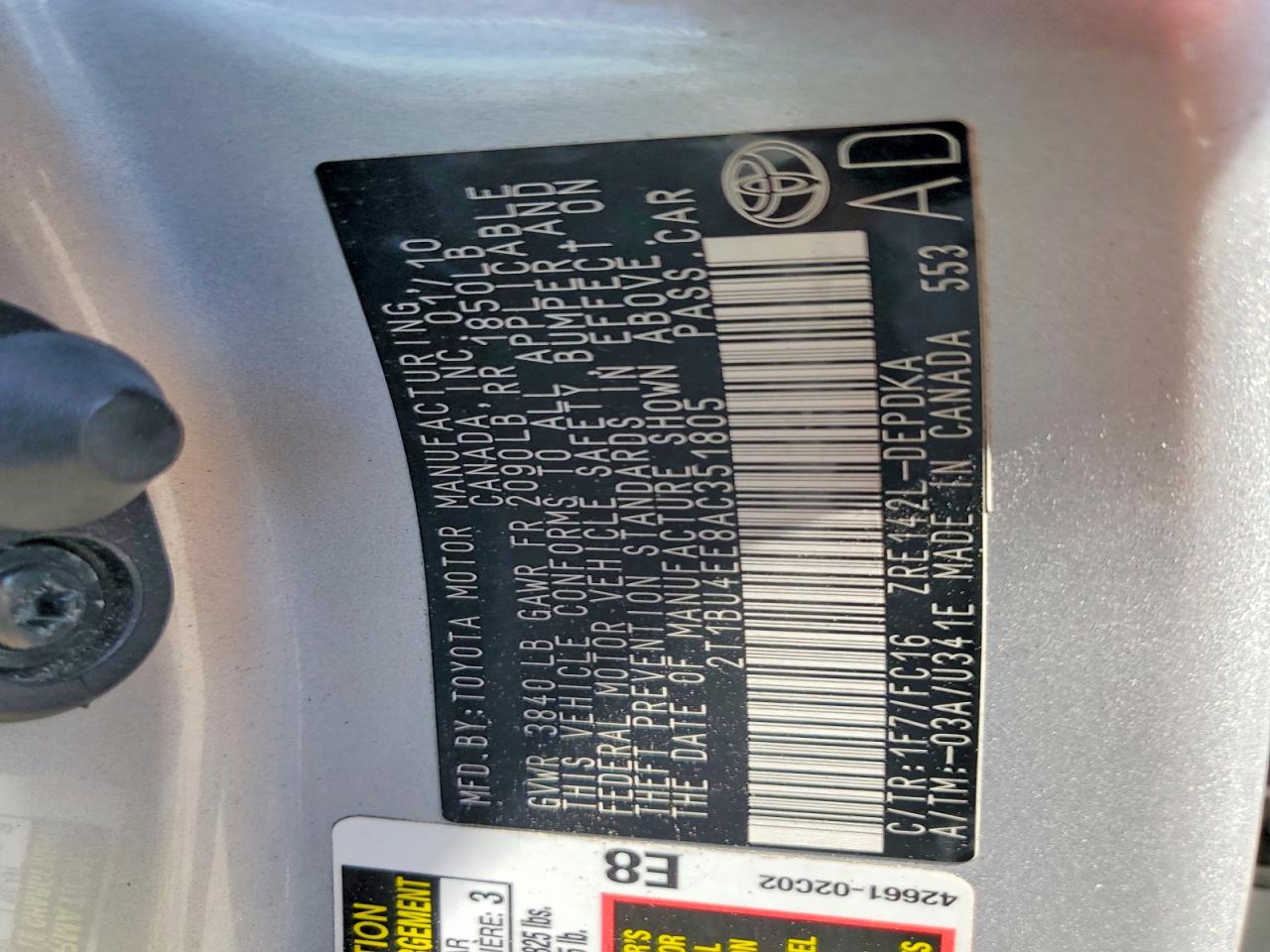 2010 Toyota Corolla Le Silver vin: 2T1BU4EE8AC351805