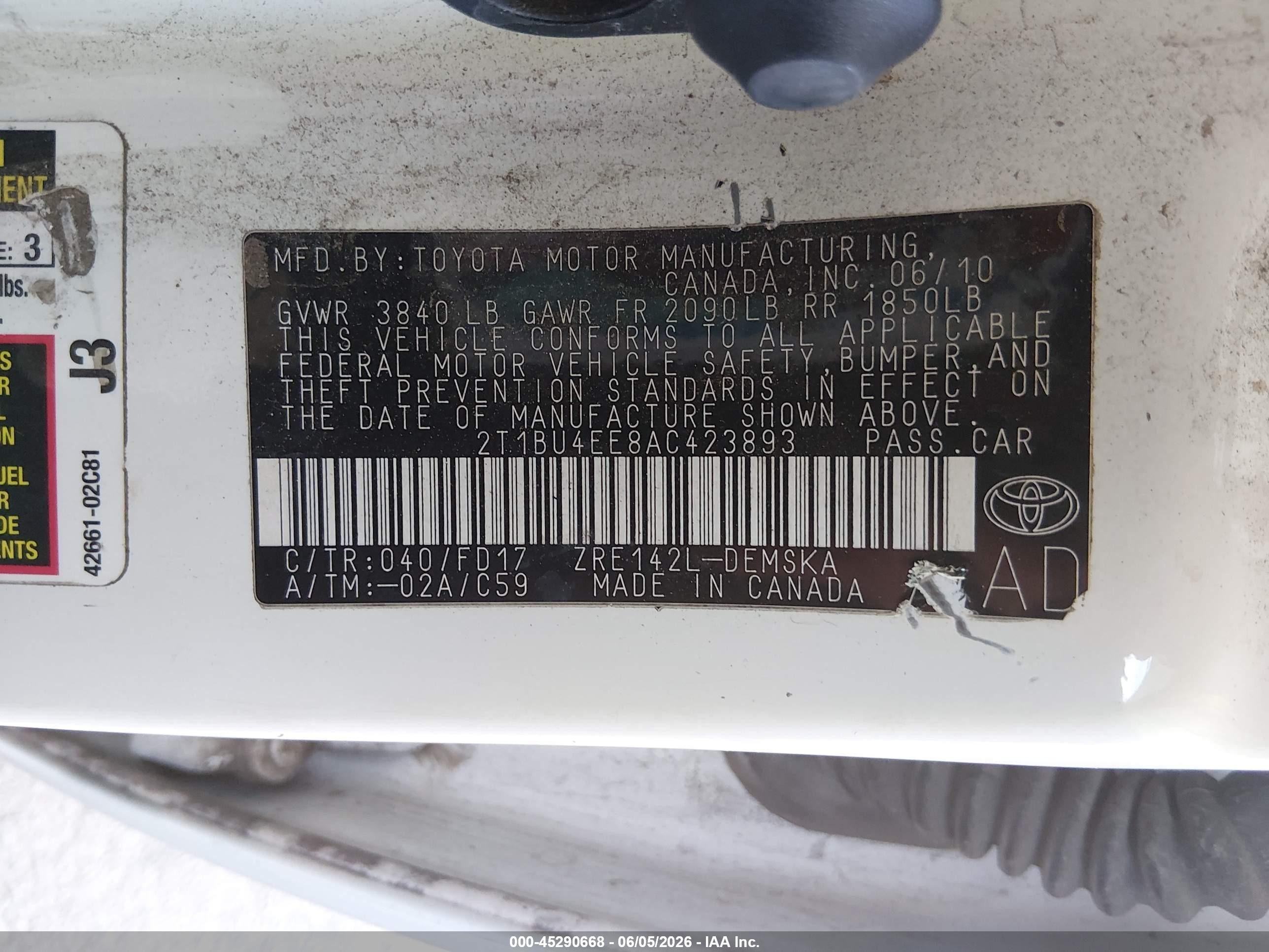 2010 Toyota Corolla S White vin: 2T1BU4EE8AC423893