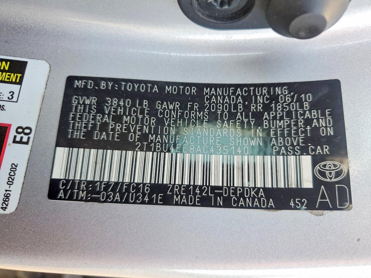 2010 Toyota Corolla Le Silver vin: 2T1BU4EE8AC435140