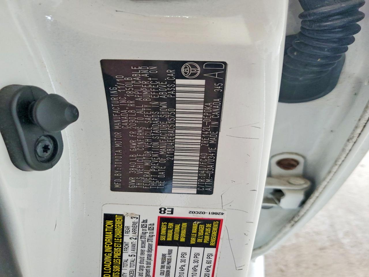 2010 Toyota Corolla Le Белый vin: 2T1BU4EE8AC515750