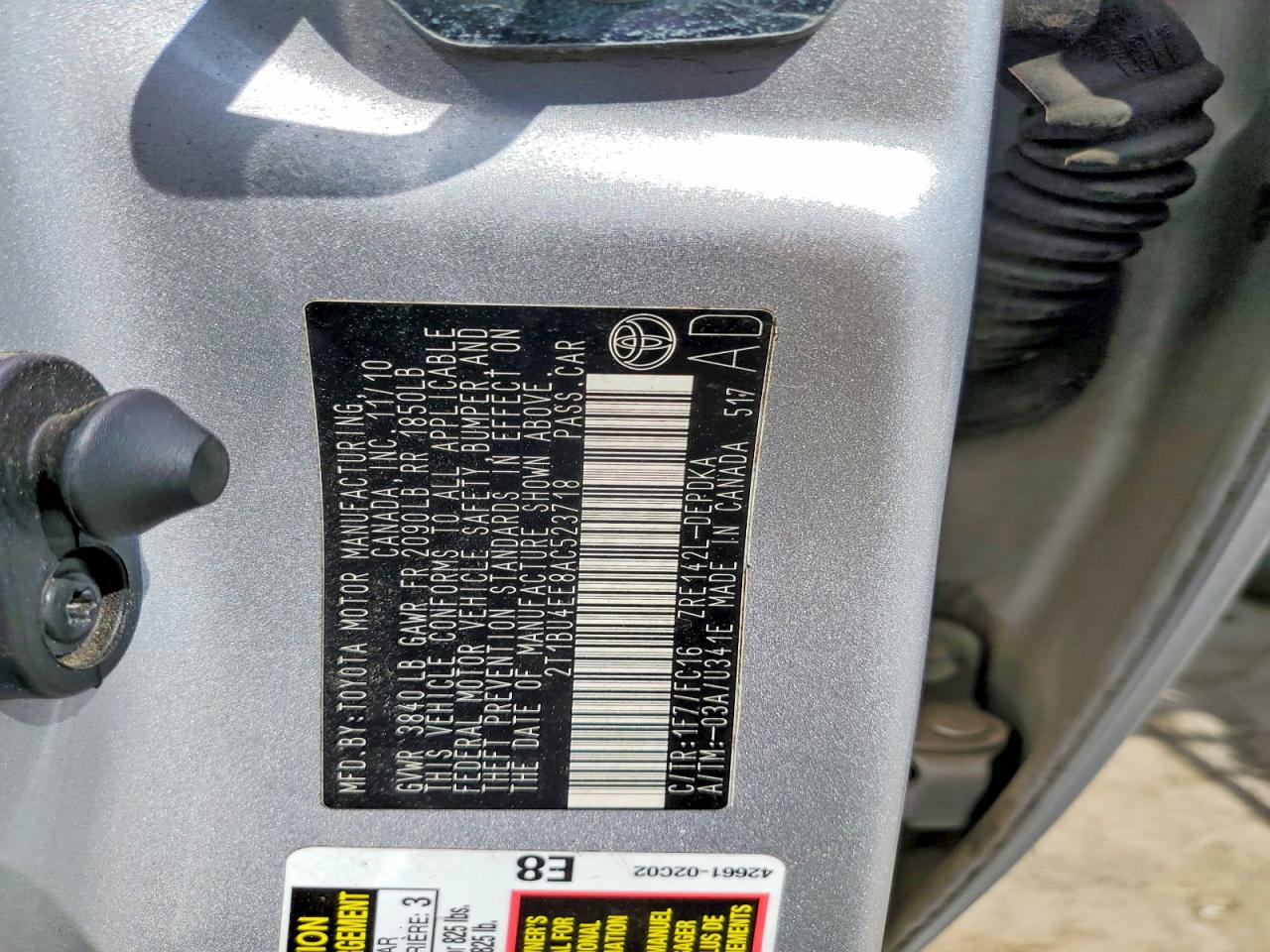 2010 Toyota Corolla Le Silver vin: 2T1BU4EE8AC523718