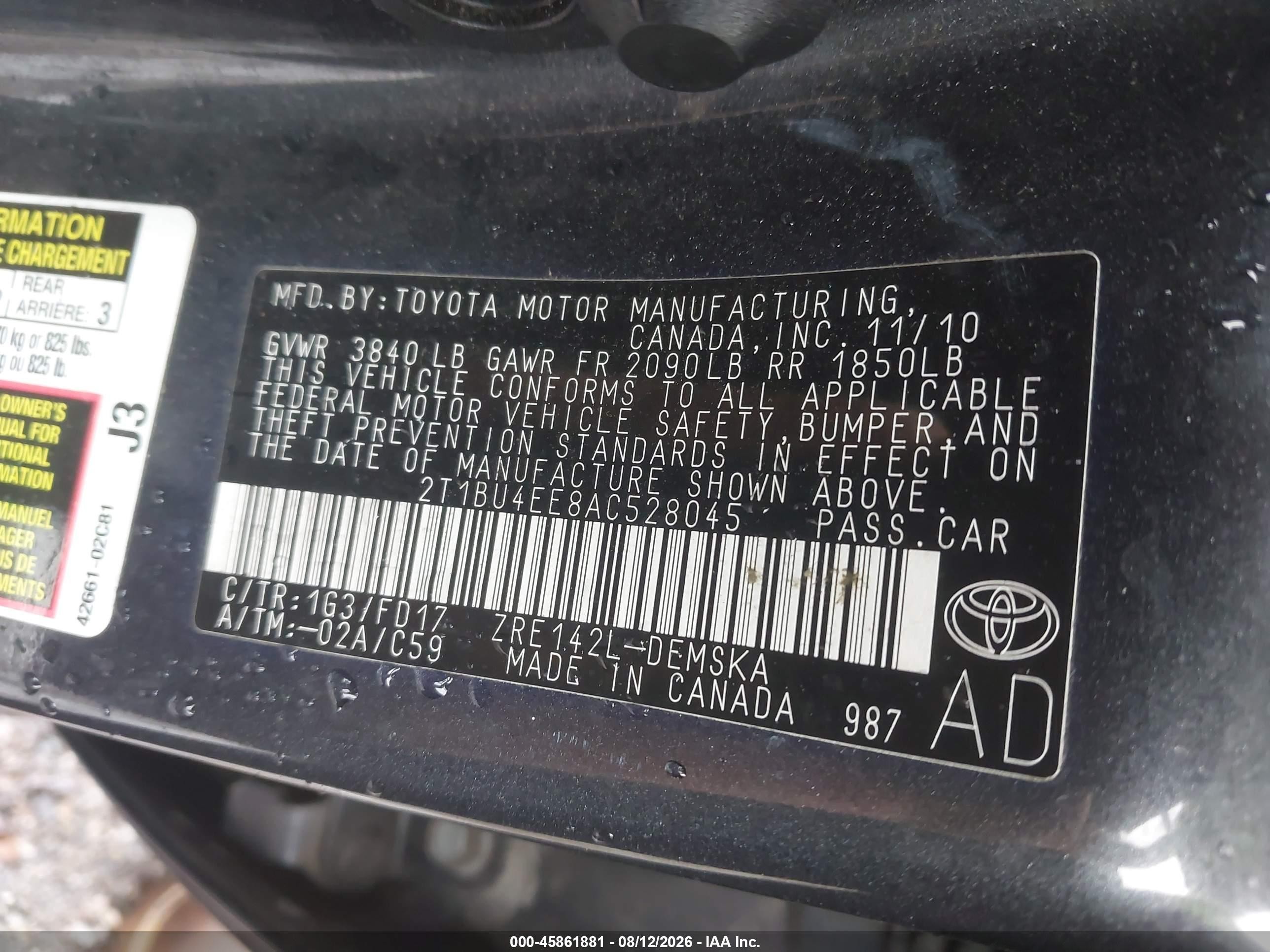 2010 Toyota Corolla S Серый vin: 2T1BU4EE8AC528045