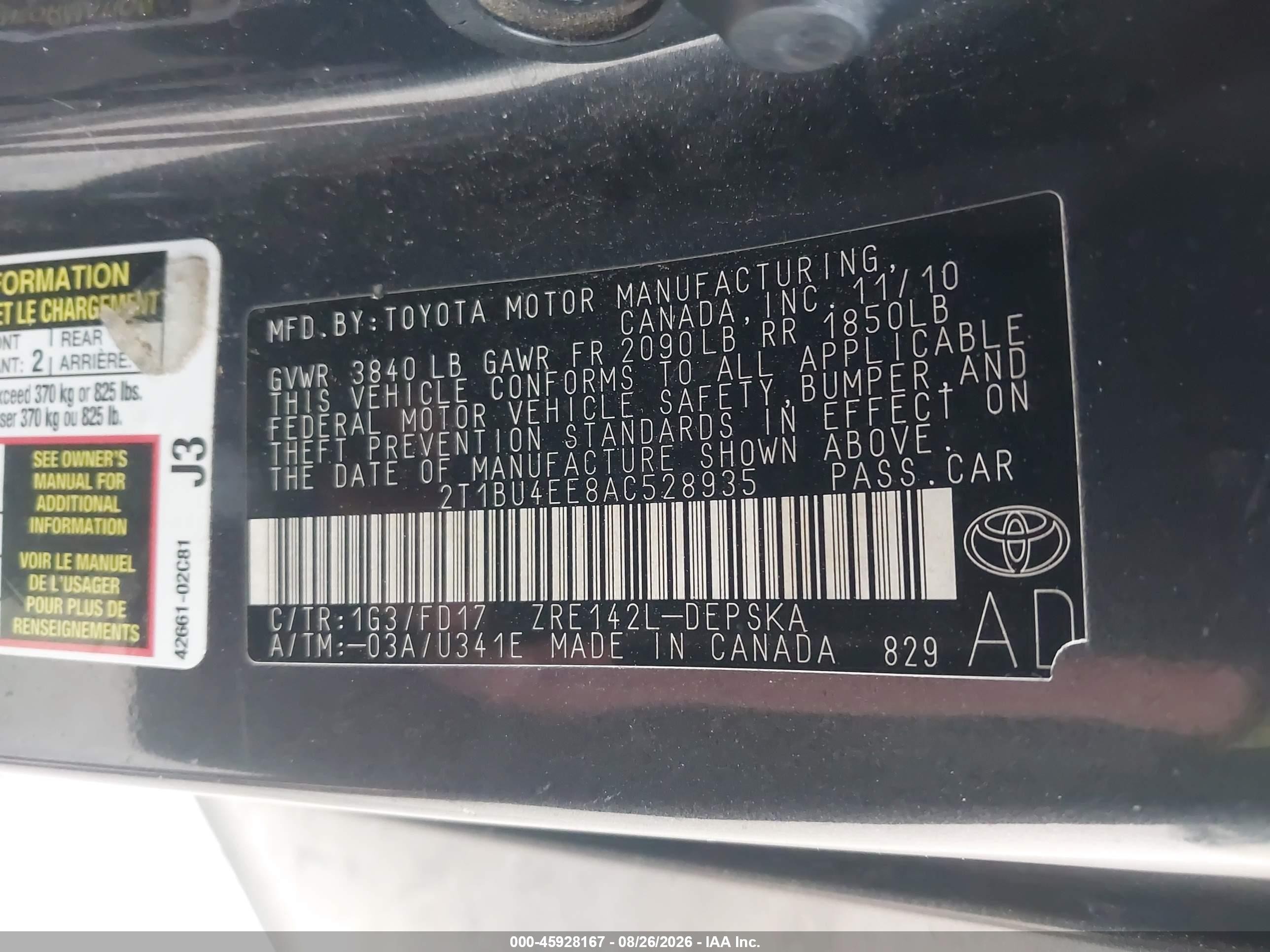 2010 Toyota Corolla S Gray vin: 2T1BU4EE8AC528935