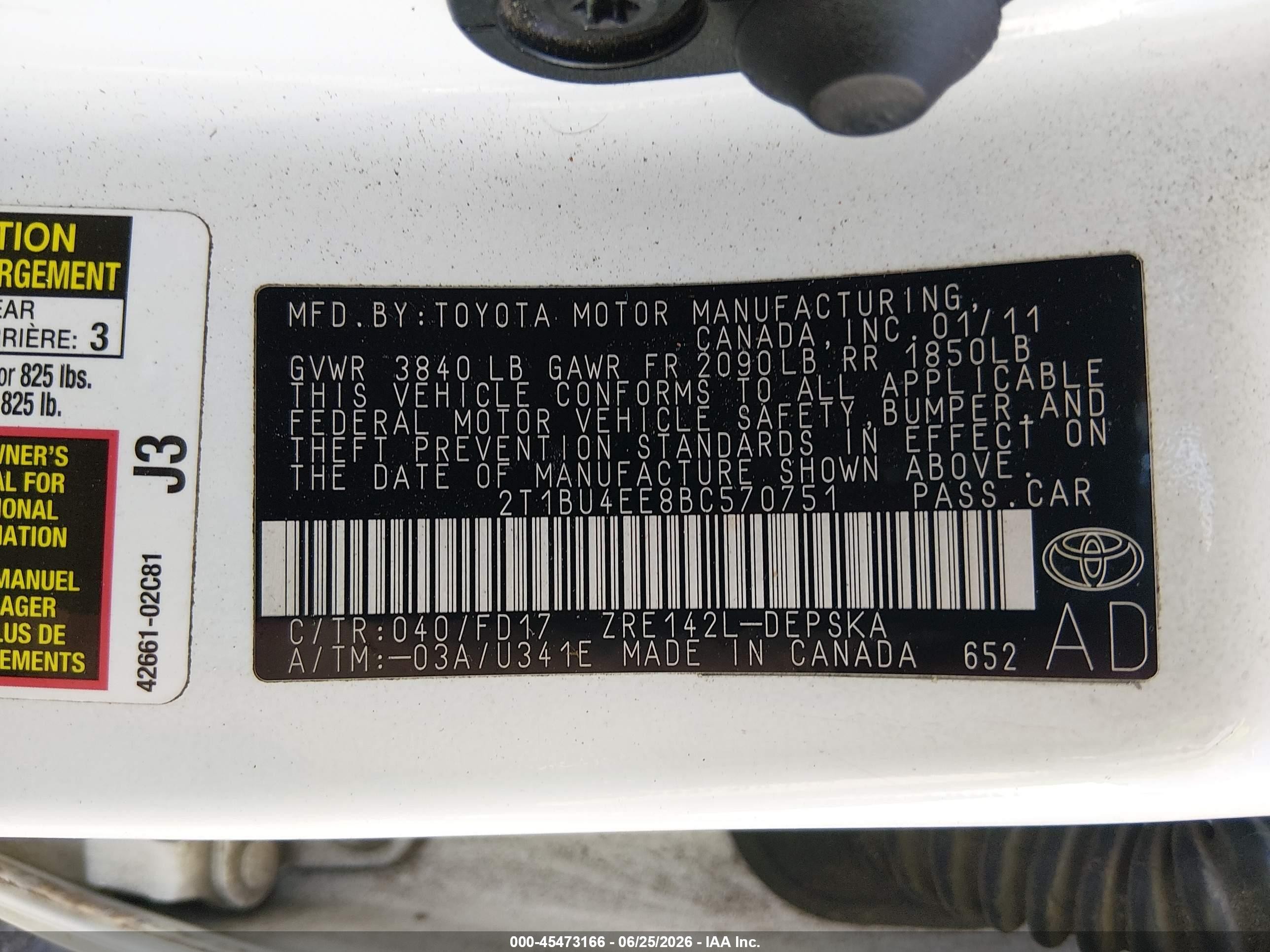 2011 Toyota Corolla S White vin: 2T1BU4EE8BC570751