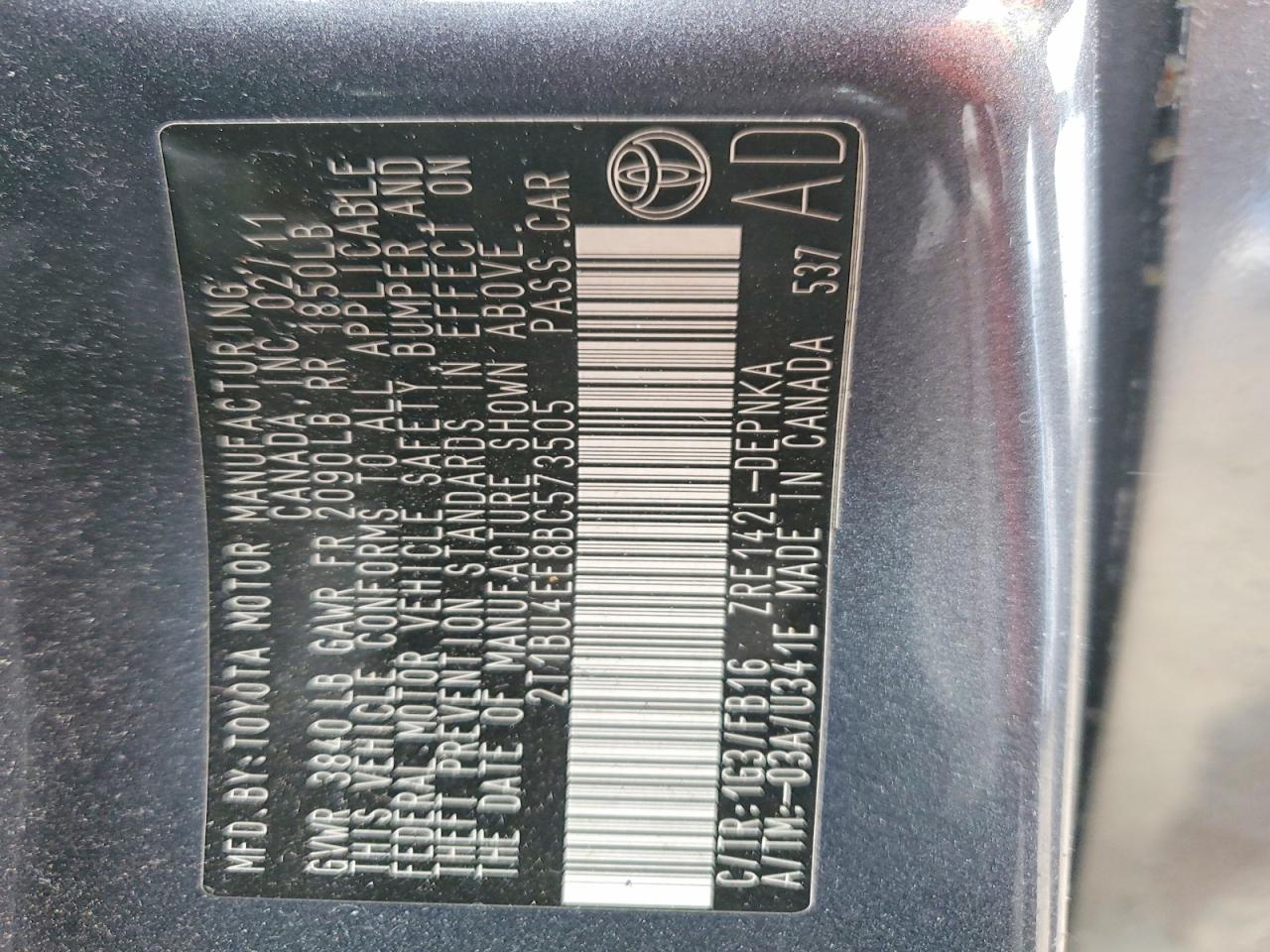 2011 Toyota Corolla Le Gray vin: 2T1BU4EE8BC573505