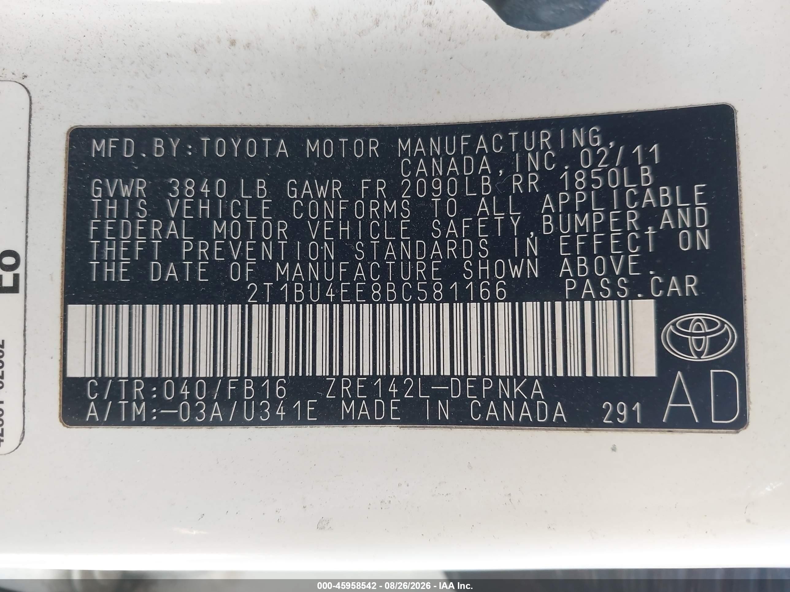 2011 Toyota Corolla Le White vin: 2T1BU4EE8BC581166