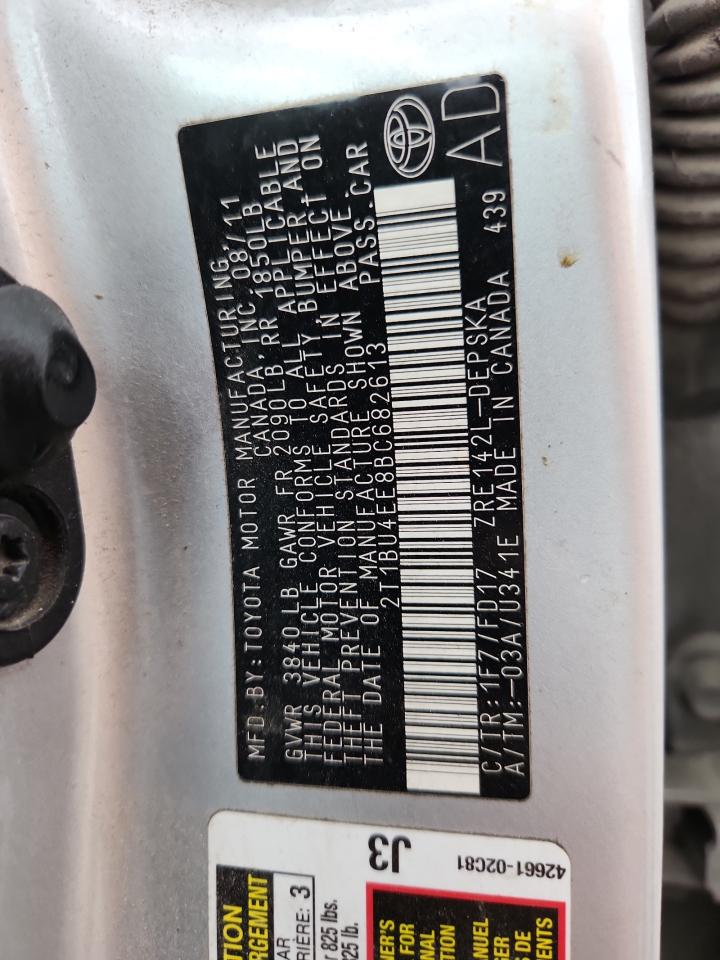 2011 Toyota Corolla S Серебряный vin: 2T1BU4EE8BC682613