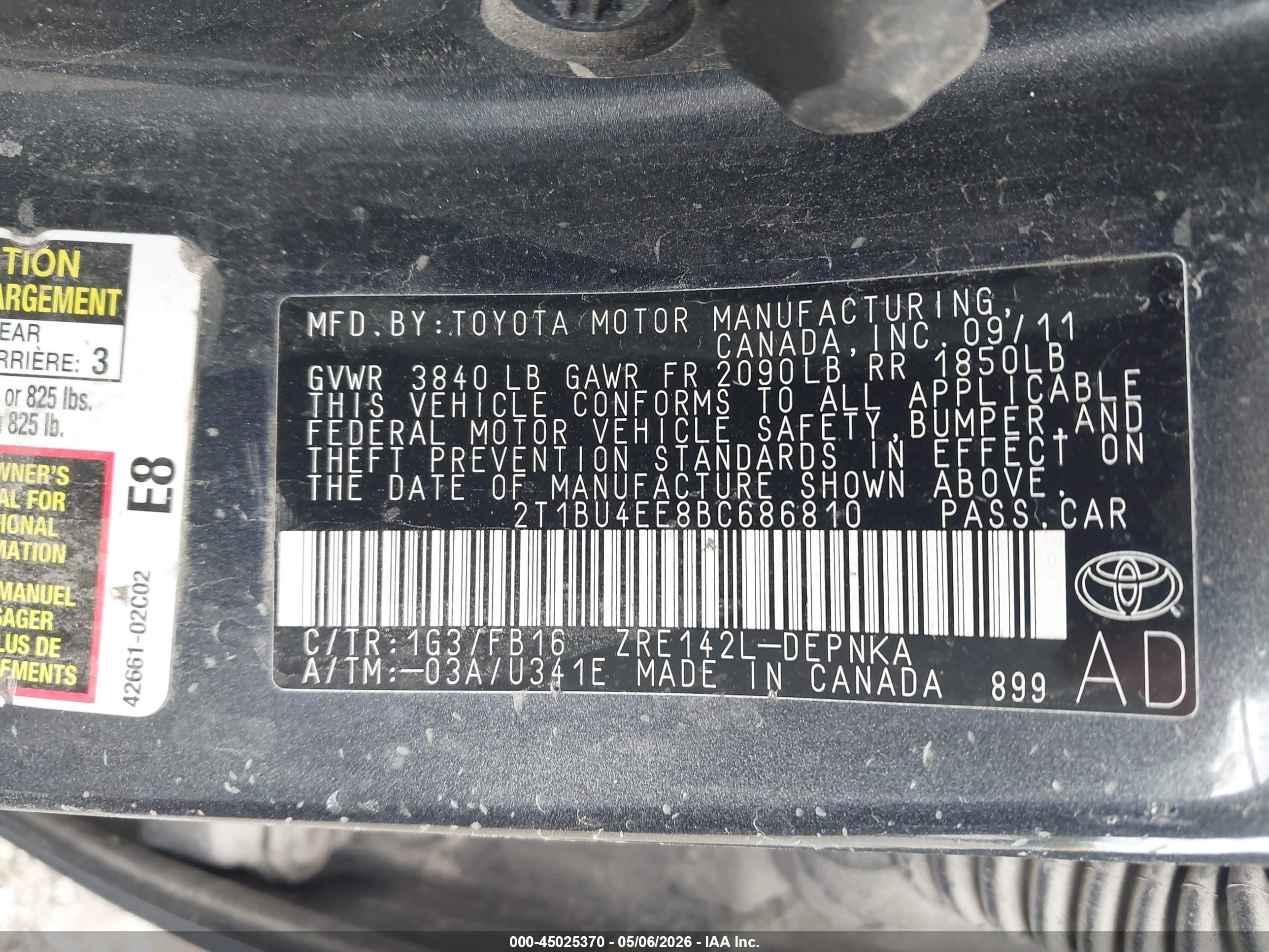 2011 Toyota Corolla Le Gray vin: 2T1BU4EE8BC686810