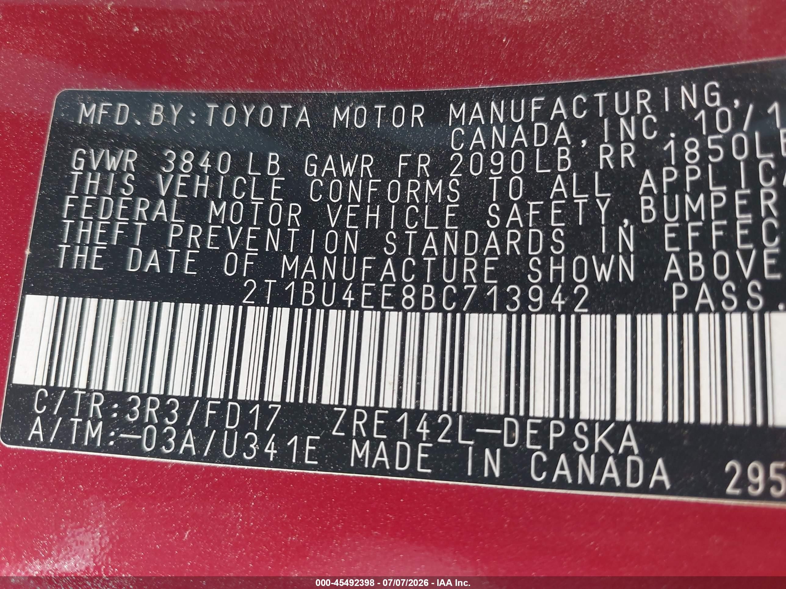 2011 Toyota Corolla S Red vin: 2T1BU4EE8BC713942