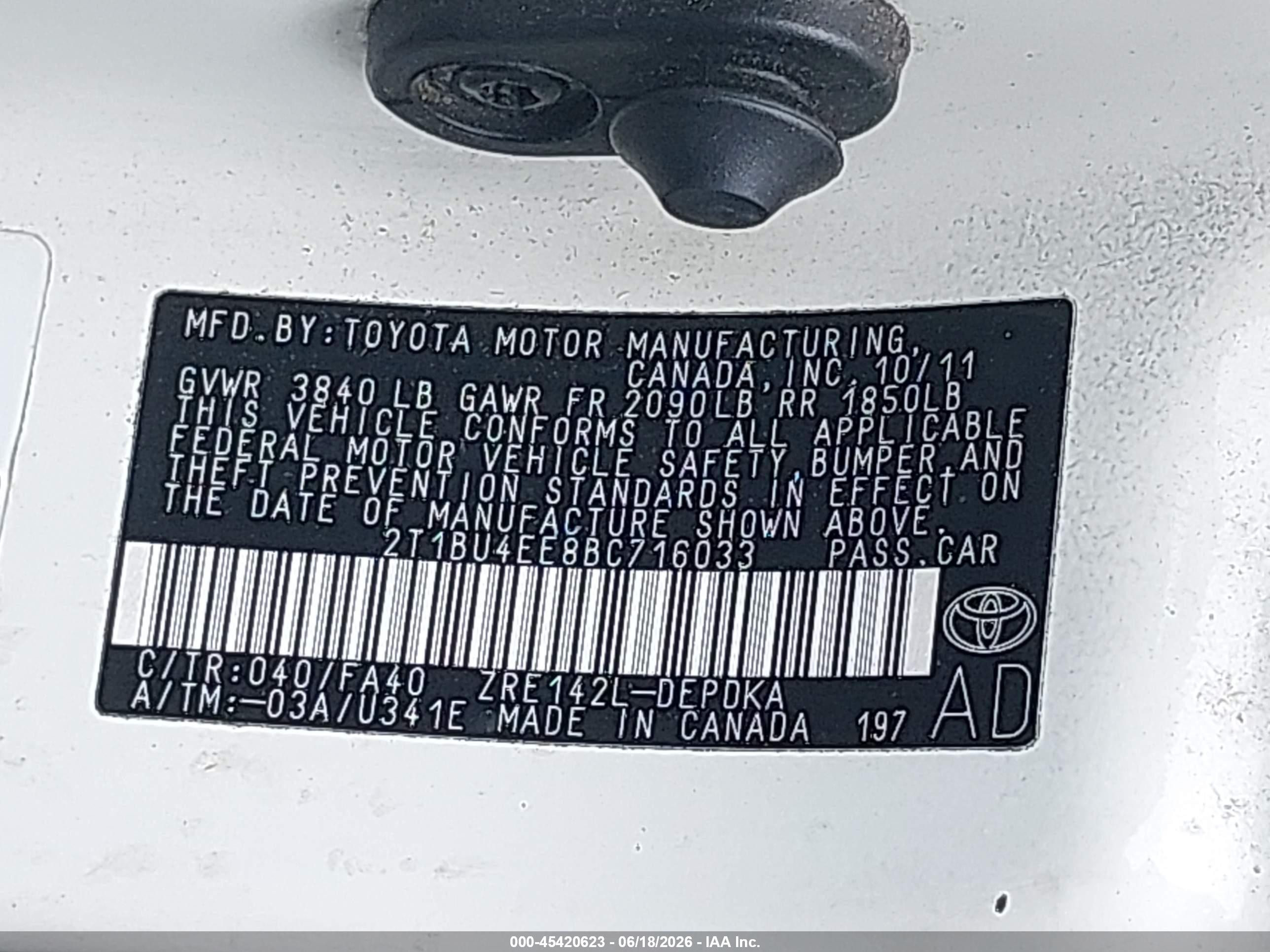 2011 Toyota Corolla   White vin: 2T1BU4EE8BC716033
