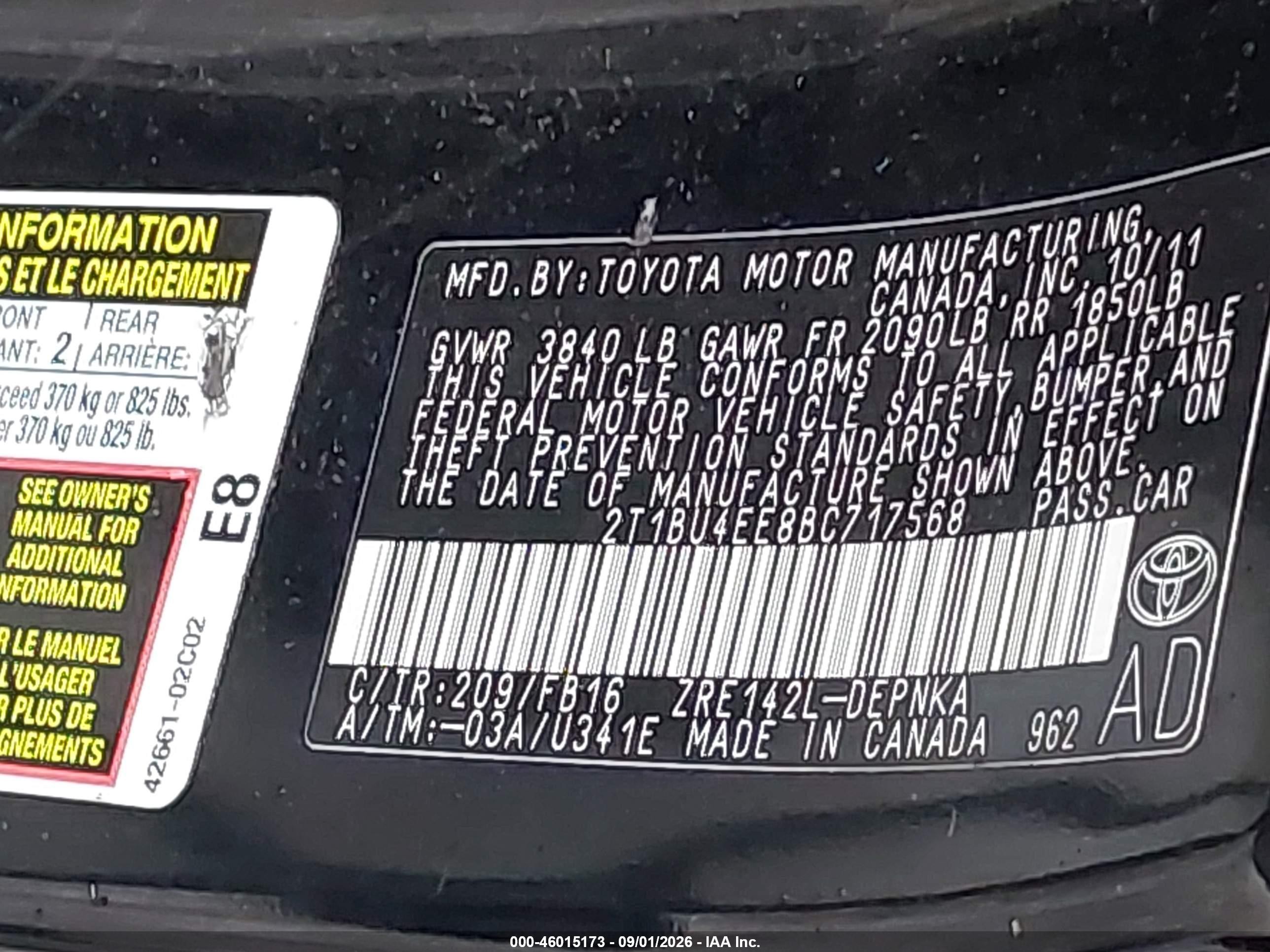 2011 Toyota Corolla Le Black vin: 2T1BU4EE8BC717568