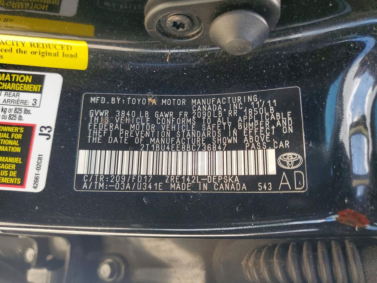 2011 Toyota Corolla S Black vin: 2T1BU4EE8BC736847